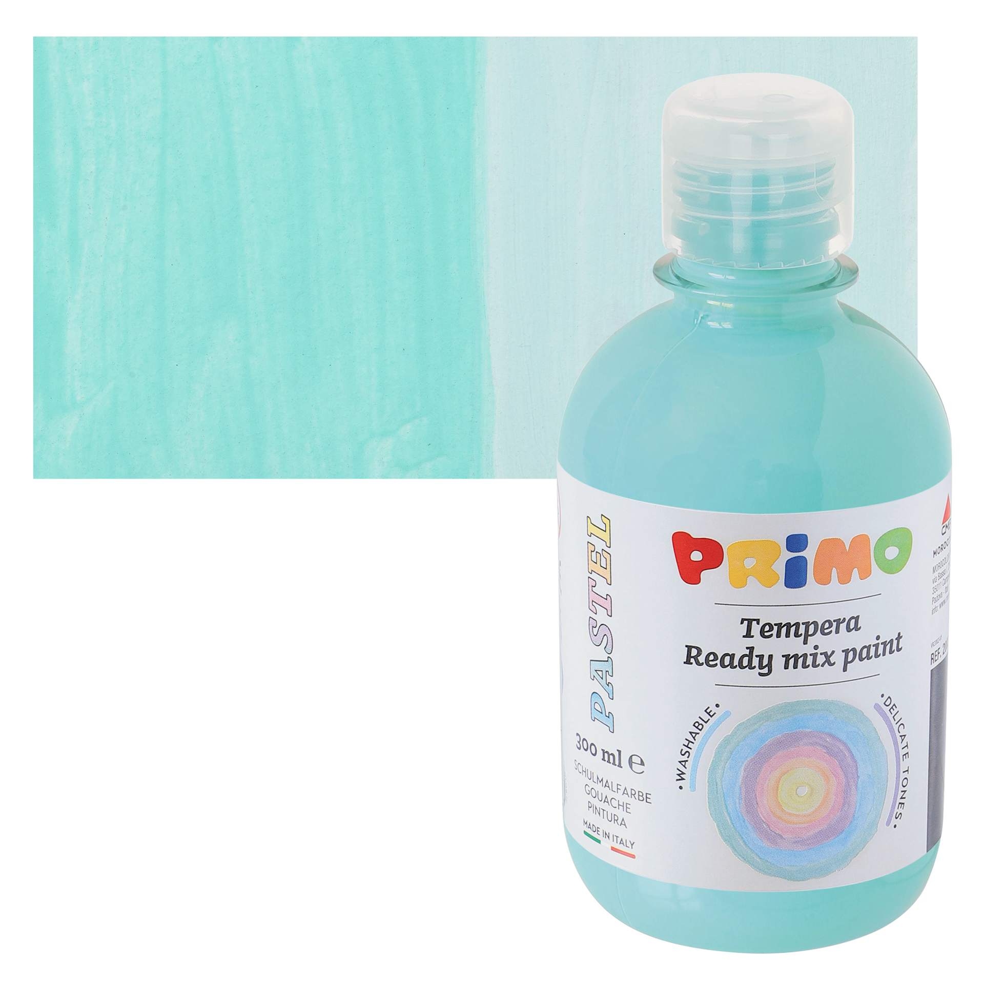 Primo Premium Tempera Paint - Pastel Green - bottle and swatch