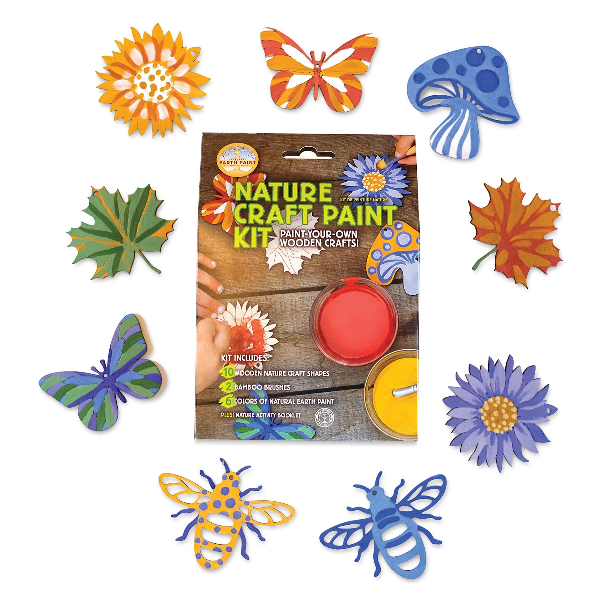 Natural Earth Paint Tempera Paint Powder - Nature Craft Kit with finished wooden shapes