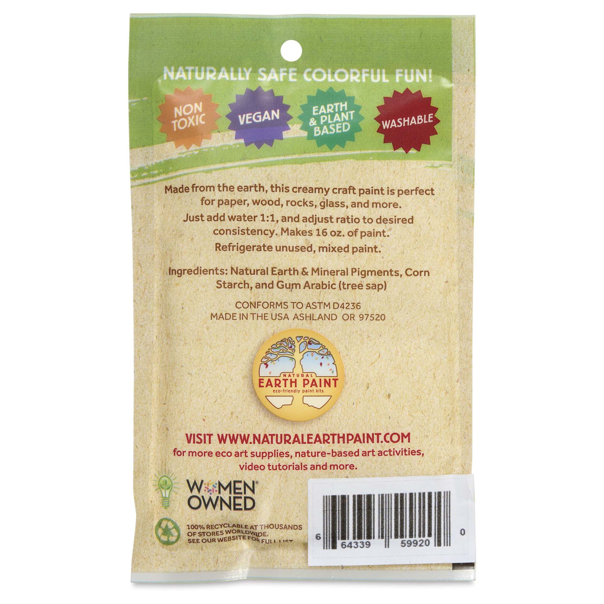 Natural Earth Paint Tempera Paint Powder - White, 3 oz back of package