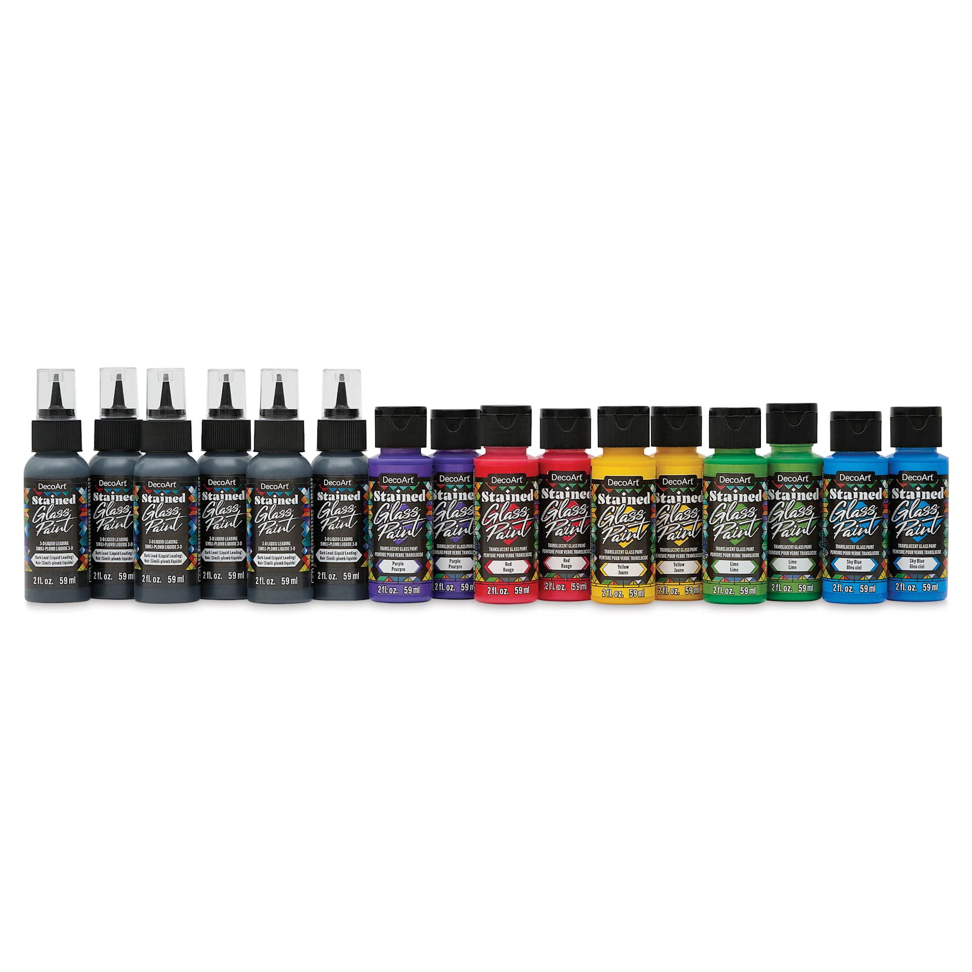 DecoArt Faux Stained Glass Peel & Stick Class Pack, contents lined up