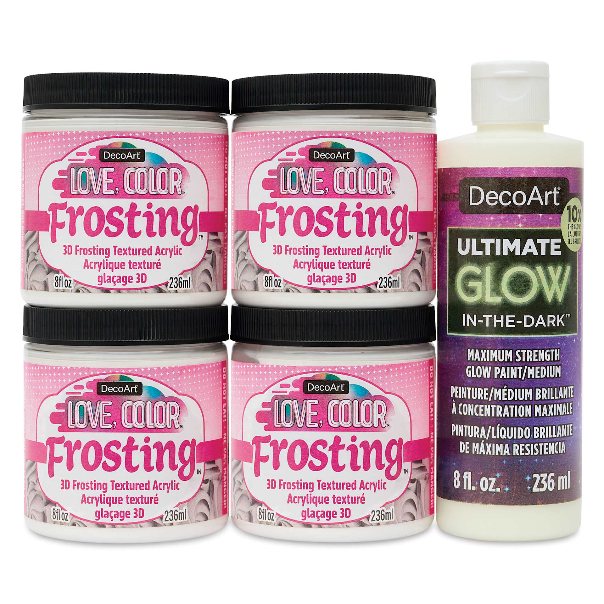 The included medium and glow paint in the DecoArt Make Your Own Lunar Glow Art Classroom Craft Set