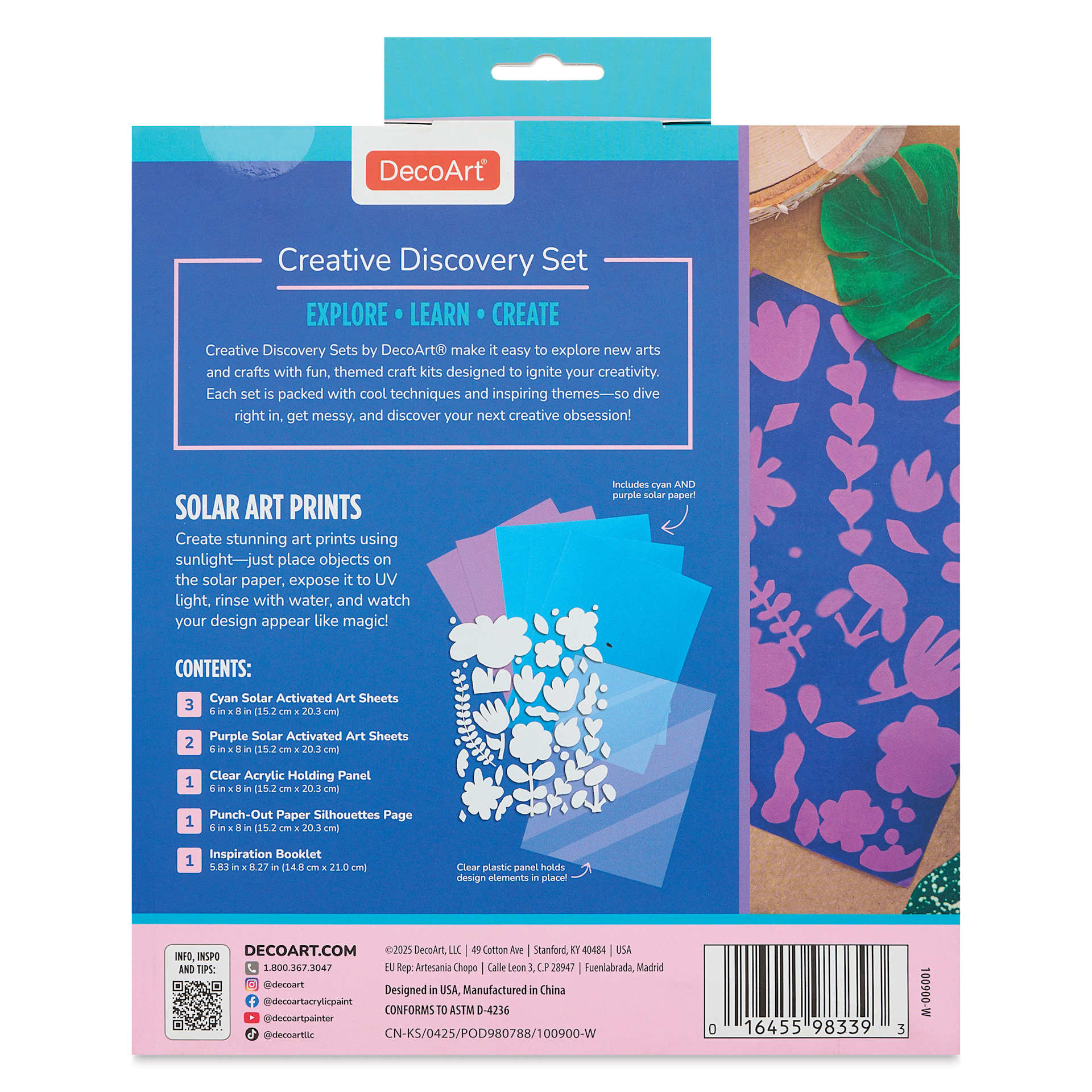 Back of the package for DecoArt Solar Art Prints Creative Discovery Set.