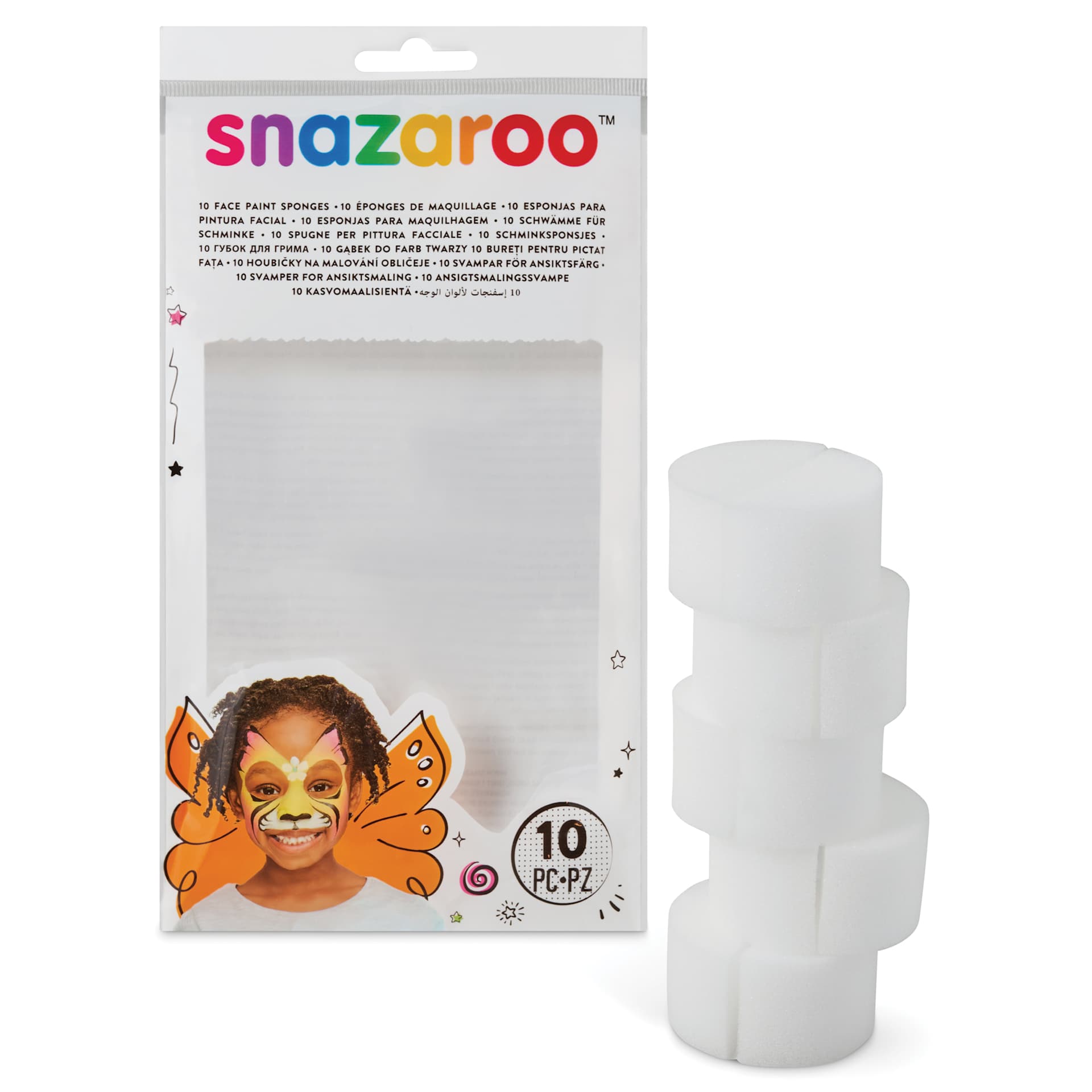 Snazaroo High Density Sponges - Pkg of 10, sponges stacked in front of packaging
