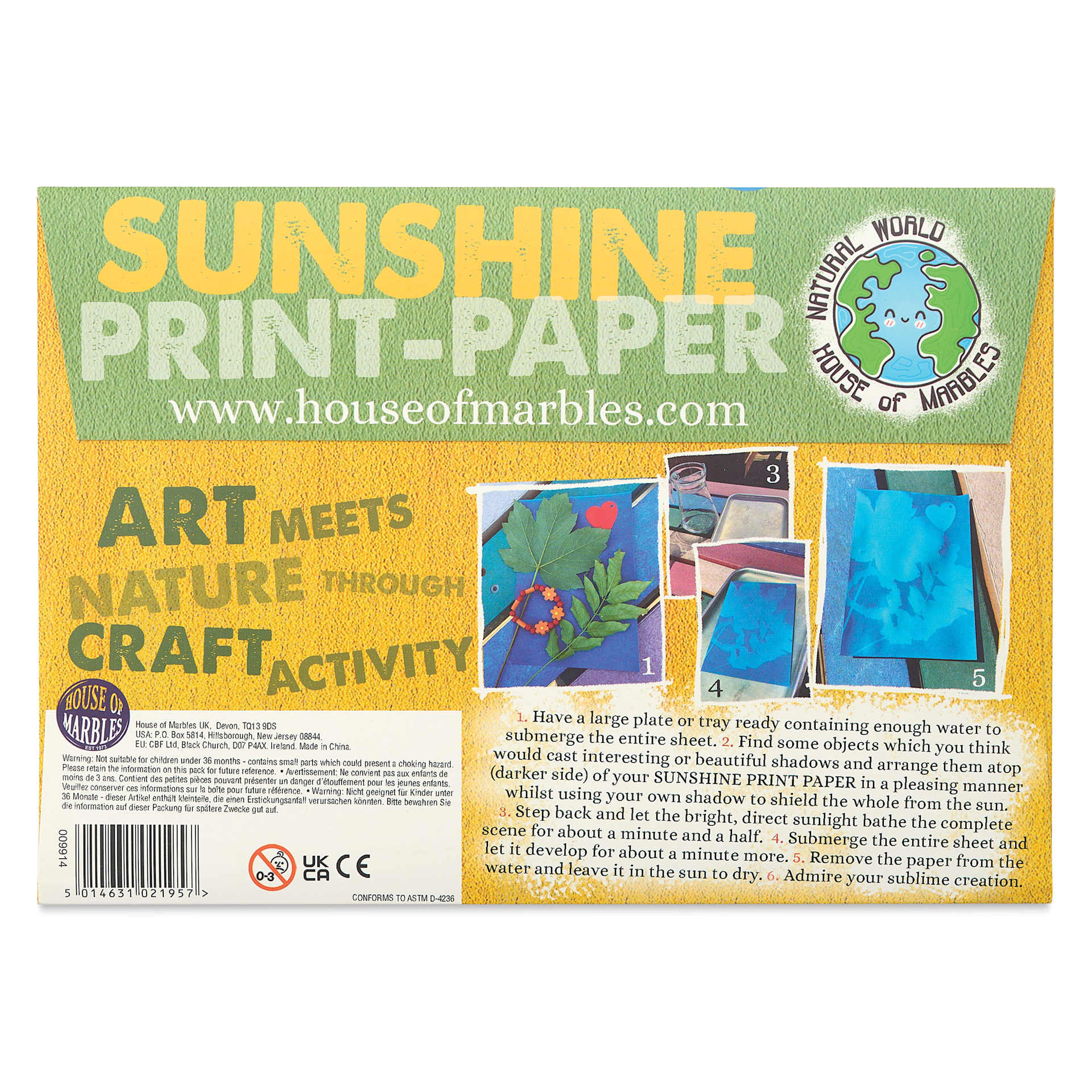 House of Marbles Sunshine Print Paper Kit, back of packaging