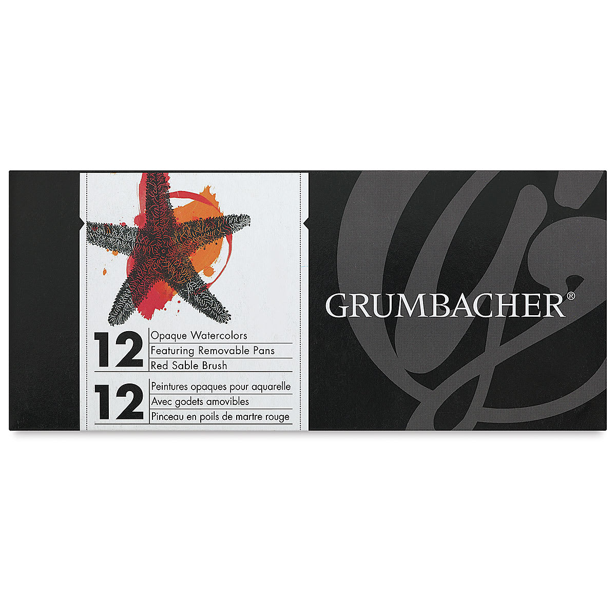 Grumbacher Watercolor Pans - Opaque Pans, Set of 12 colors. Front of package.