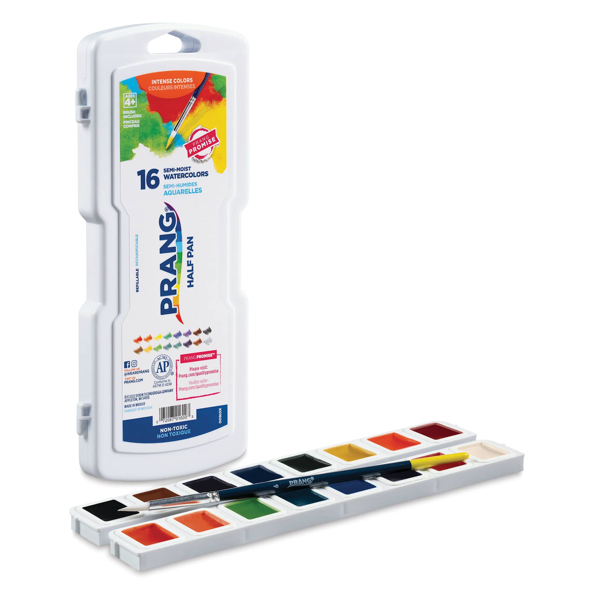 Prang Semi-Moist Watercolor Paint - Square Pans, Assorted, Set of 16