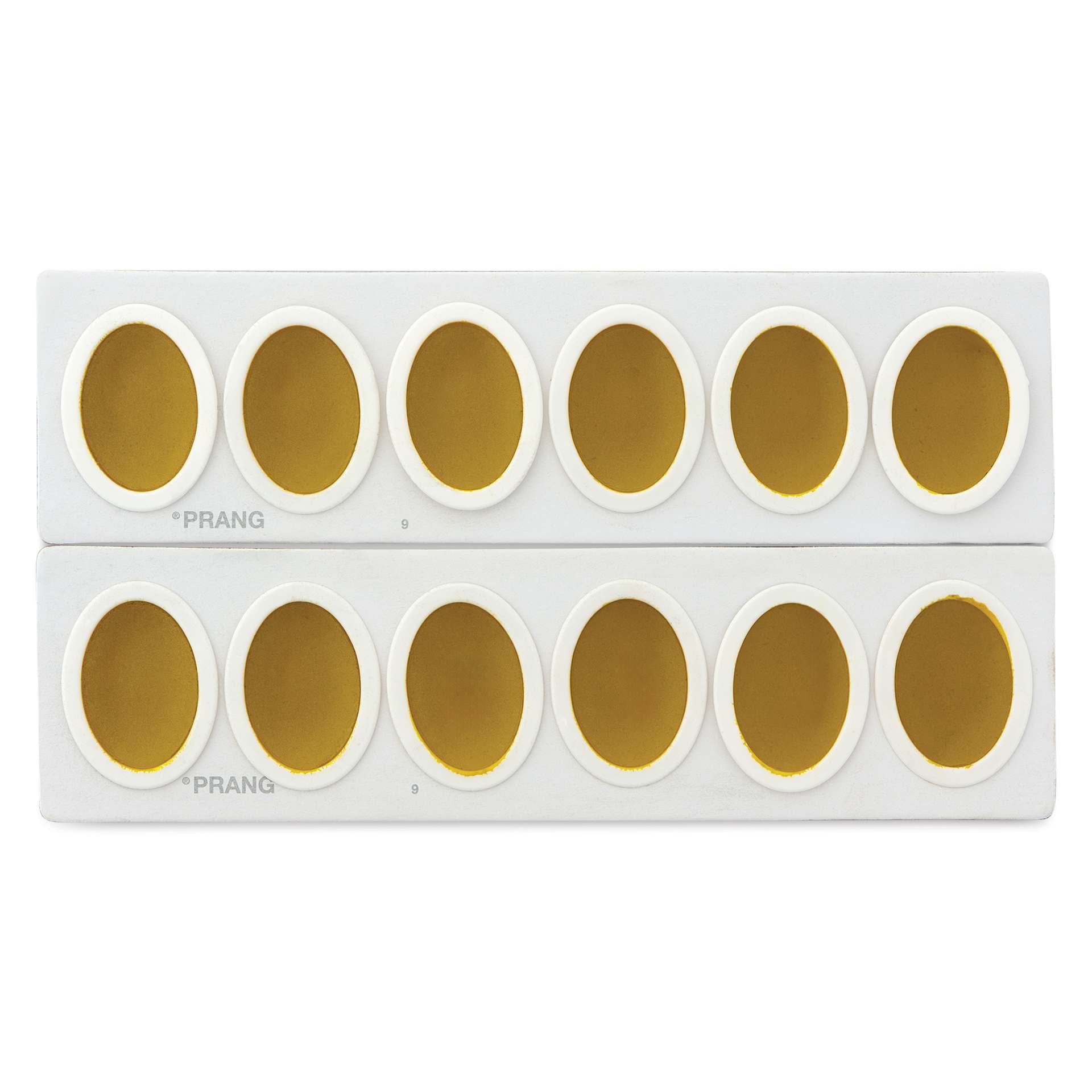 Prang Oval Watercolor Refills arrive packaged in two rows, ready to be separated