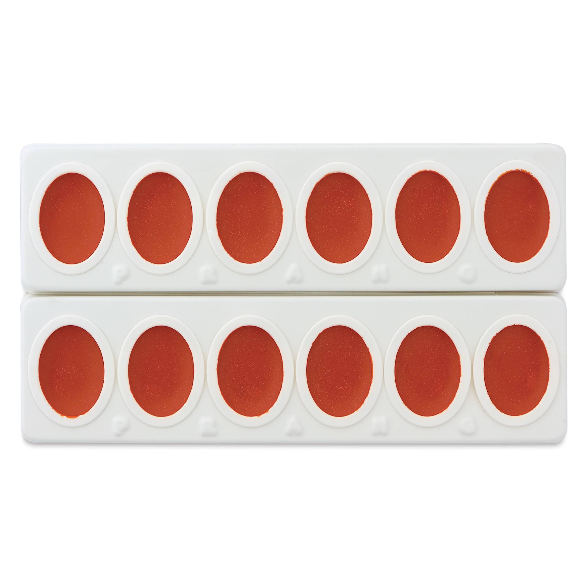 Prang Oval Watercolor Refills arrive packaged in two rows, ready to be separated