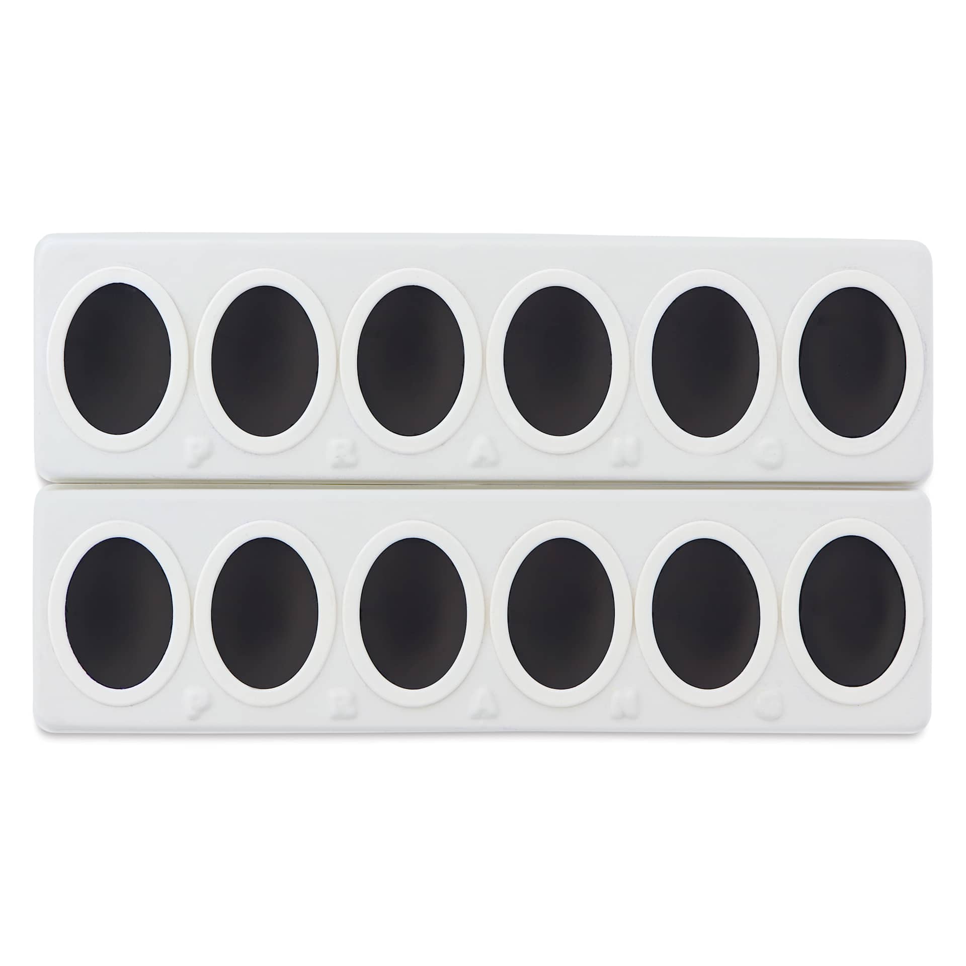 Prang Oval Watercolor Refill arrives packaged in two rows, ready to be separated