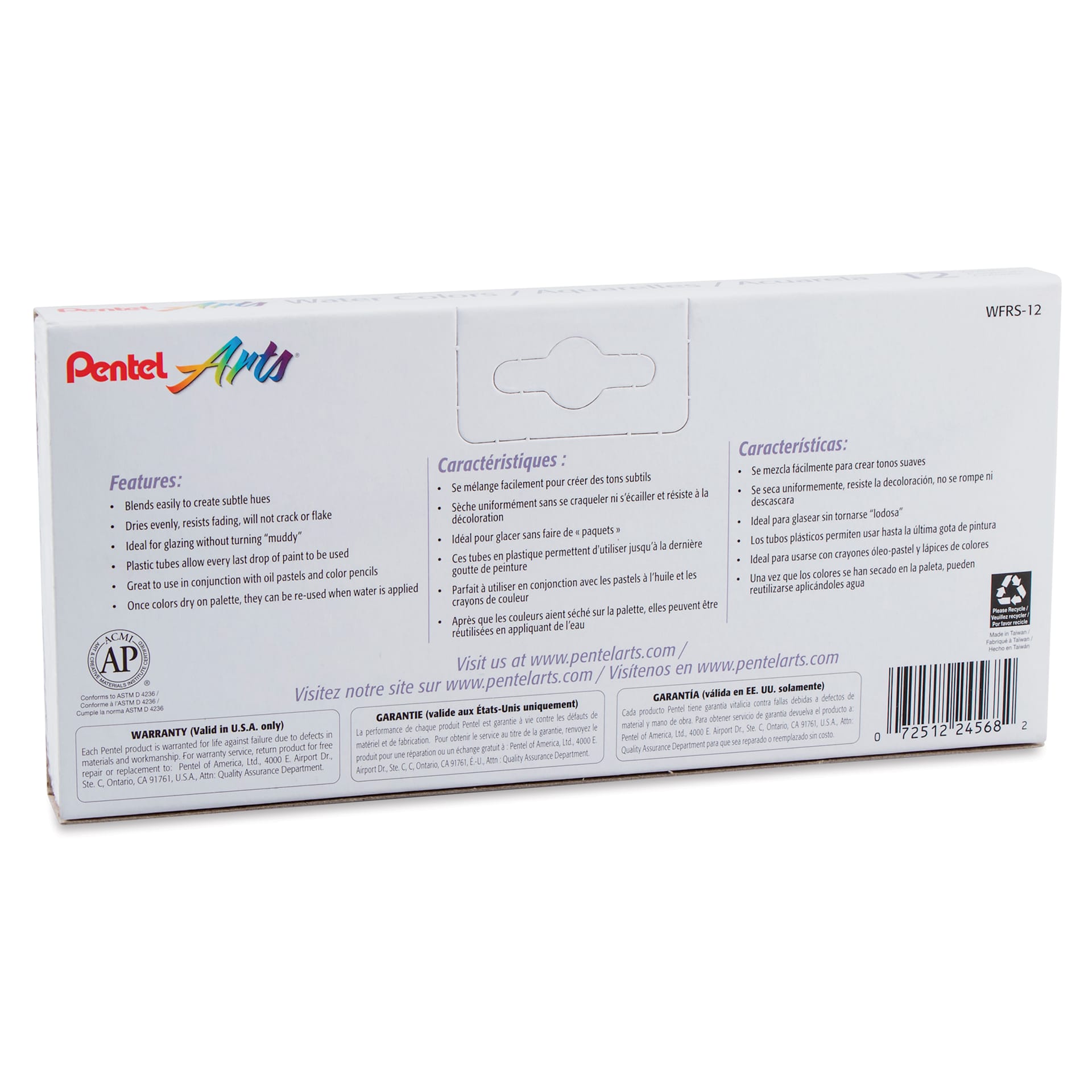 Pentel Water Color Set back of package