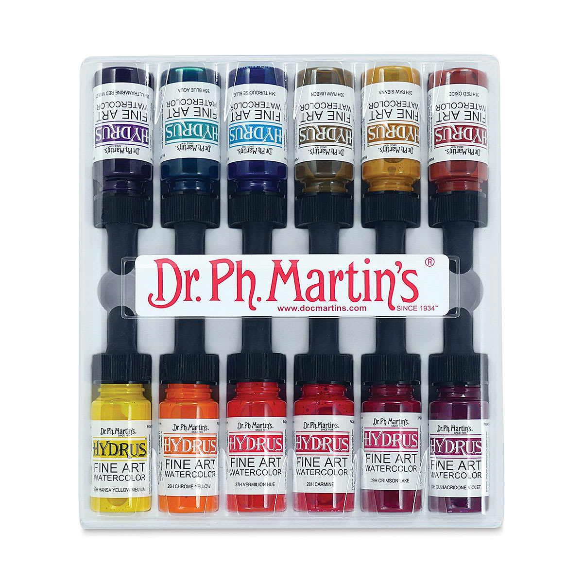 Dr. Ph. Martin's Hydrus Fine Art Liquid Watercolors - Set 3, 12 Assorted colors, 0.5 oz Bottles
