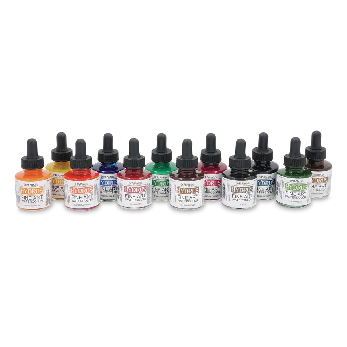 Dr. Ph. Martin's Hydrus Fine Art Liquid Watercolors - Set 2, 12 Assorted colors, 1 oz Bottles (Out of packaging)