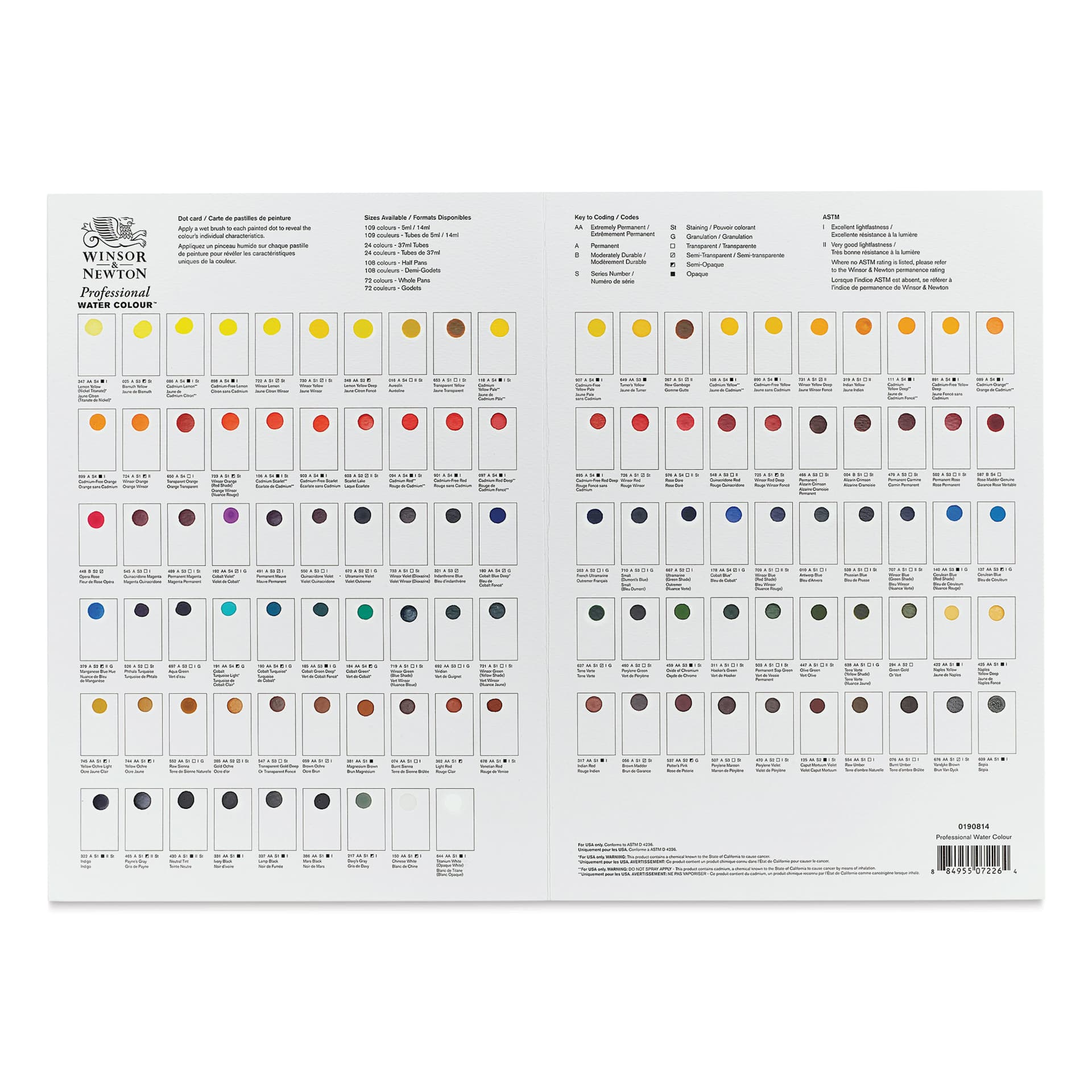 Winsor & Newton Professional Watercolor - Dot Card, 115 Colors