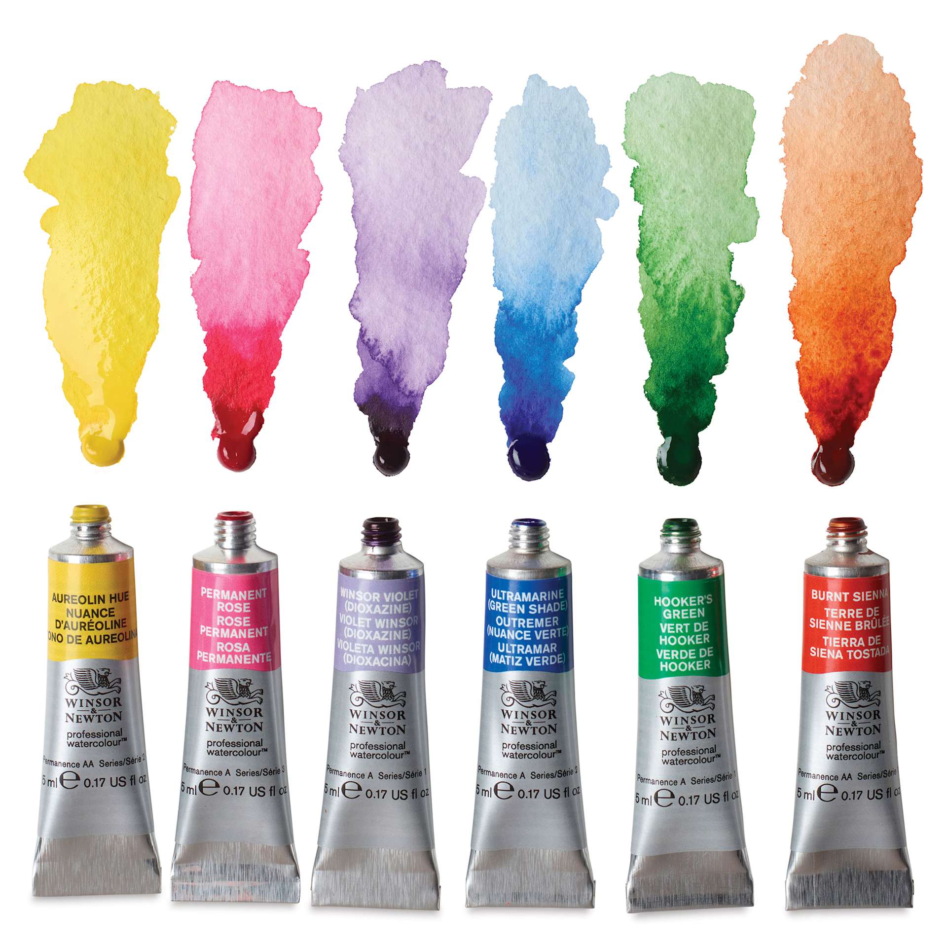 Winsor & Newton Professional Watercolor Set of 6, Floral Colors, 5 ml tubes with swatches of color