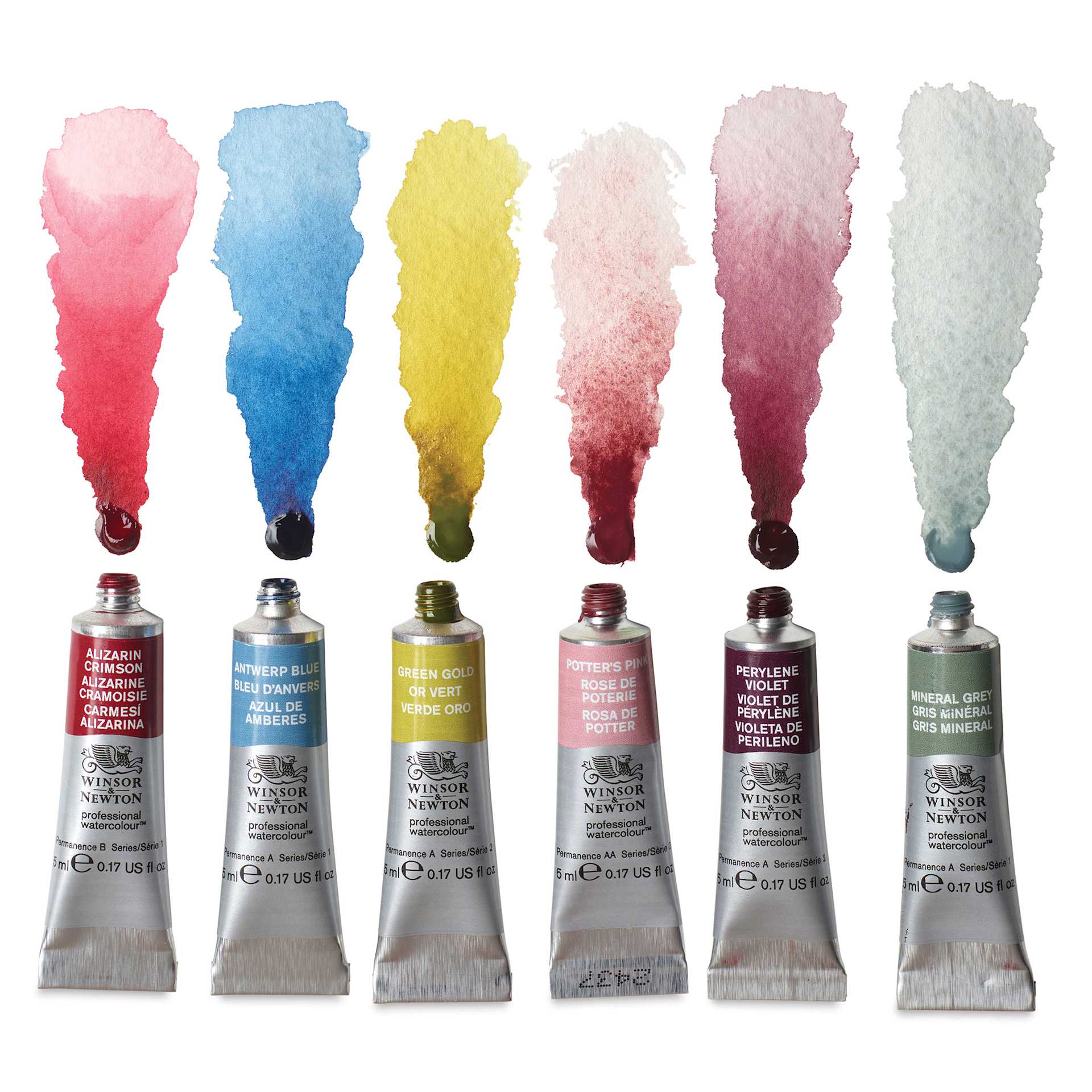Winsor & Newton Professional Watercolor Set of 6, Mindful Colors, 5 ml tubes and swatches of color