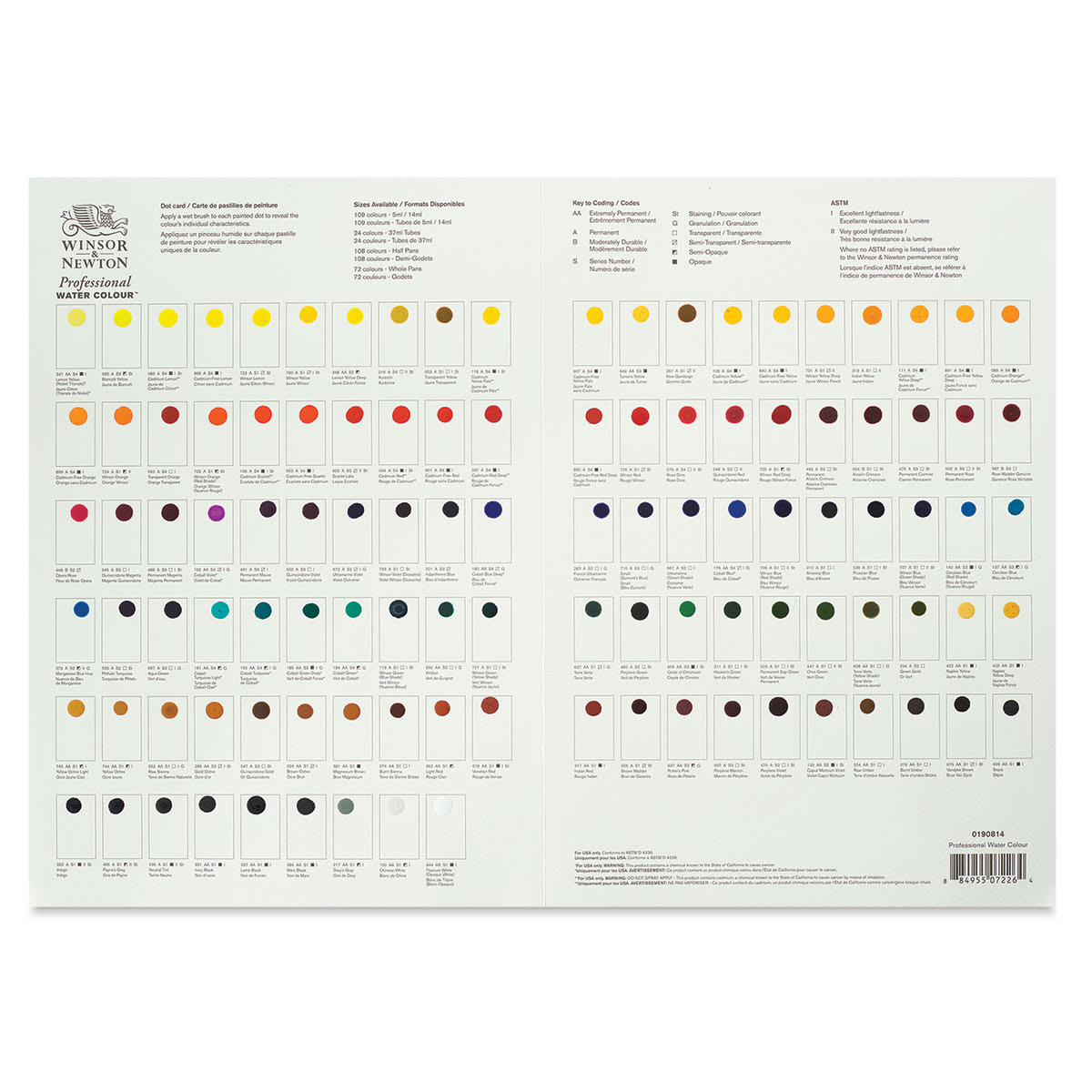 Winsor & Newton Professional Watercolor - Dot Card, 109 Colors