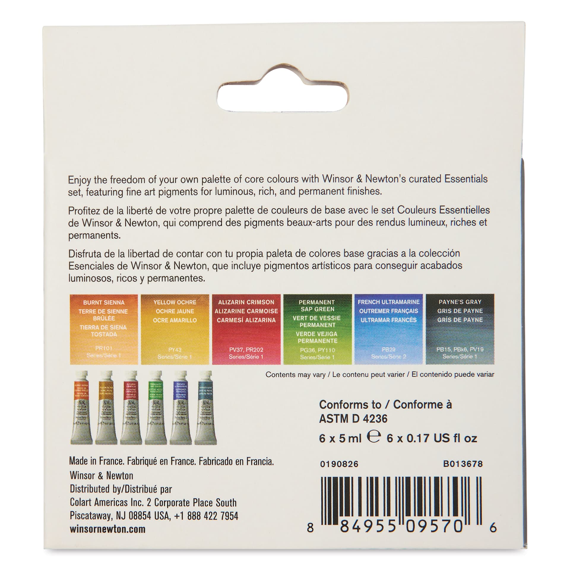 Winsor & Newton Professional Watercolor - Set of 6, Essential Set back of package