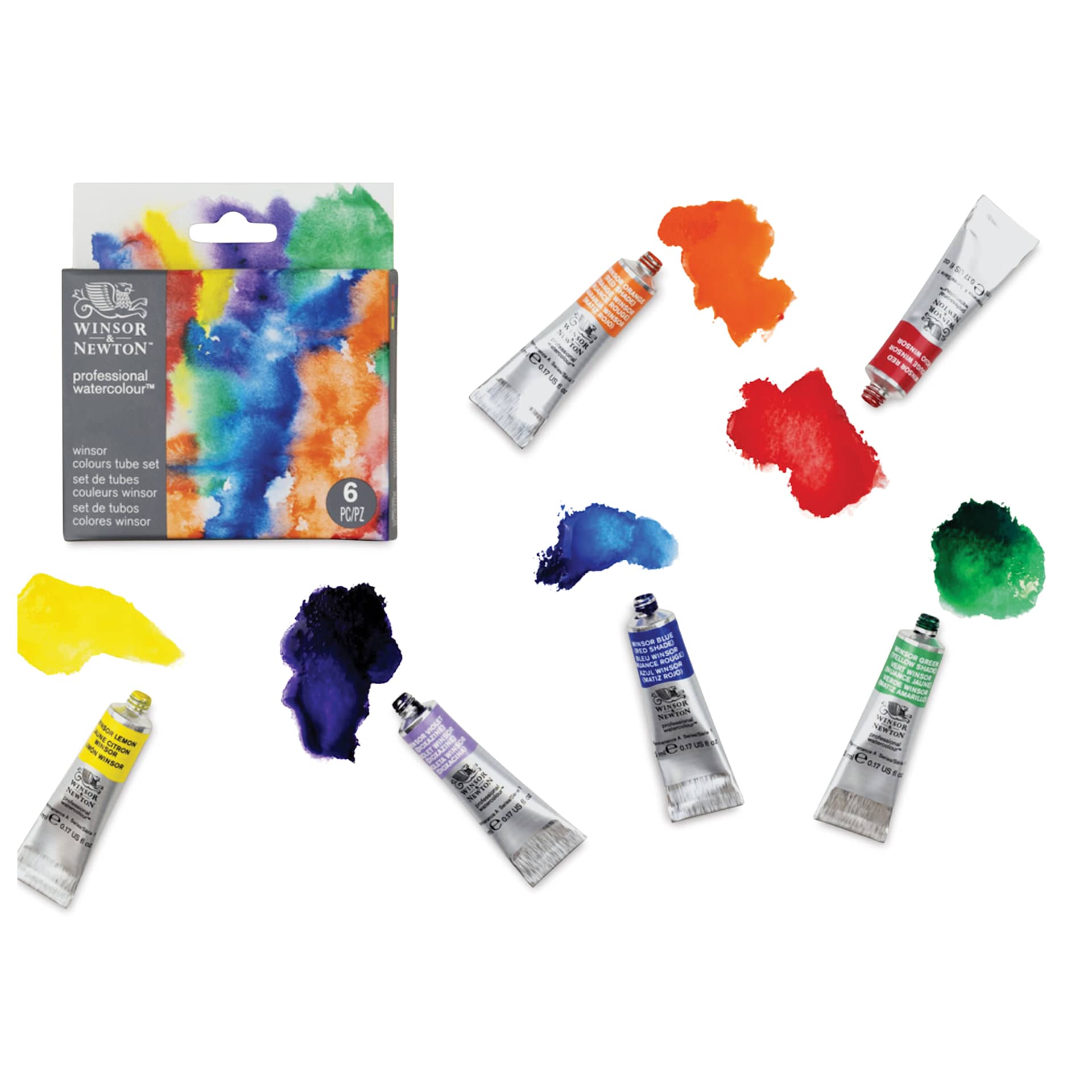 Winsor & Newton Professional Watercolor - Set of 6, Winsor Set, 5 ml - with paint samples