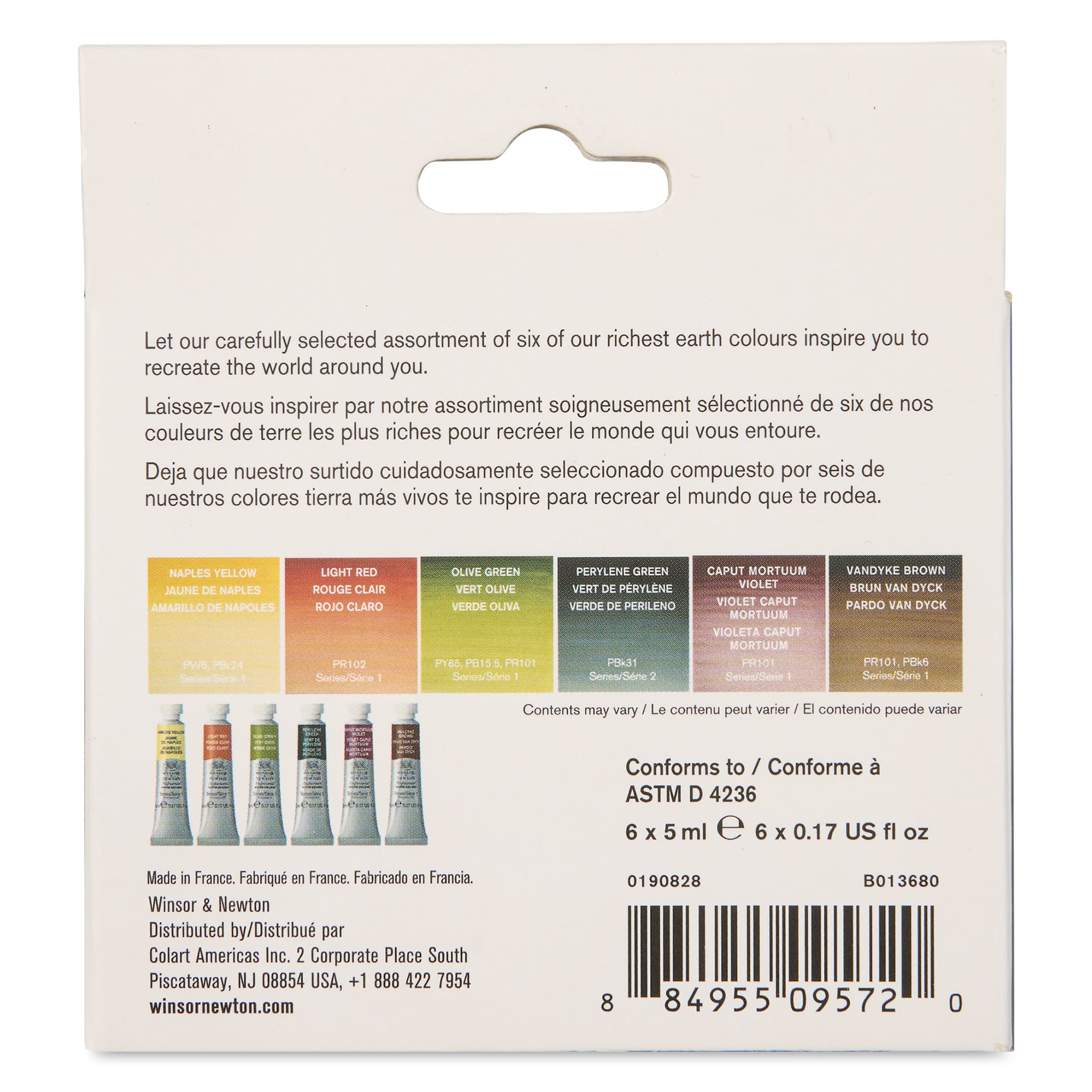Winsor & Newton Professional Watercolor - Set of 6, Rich Earth back of package