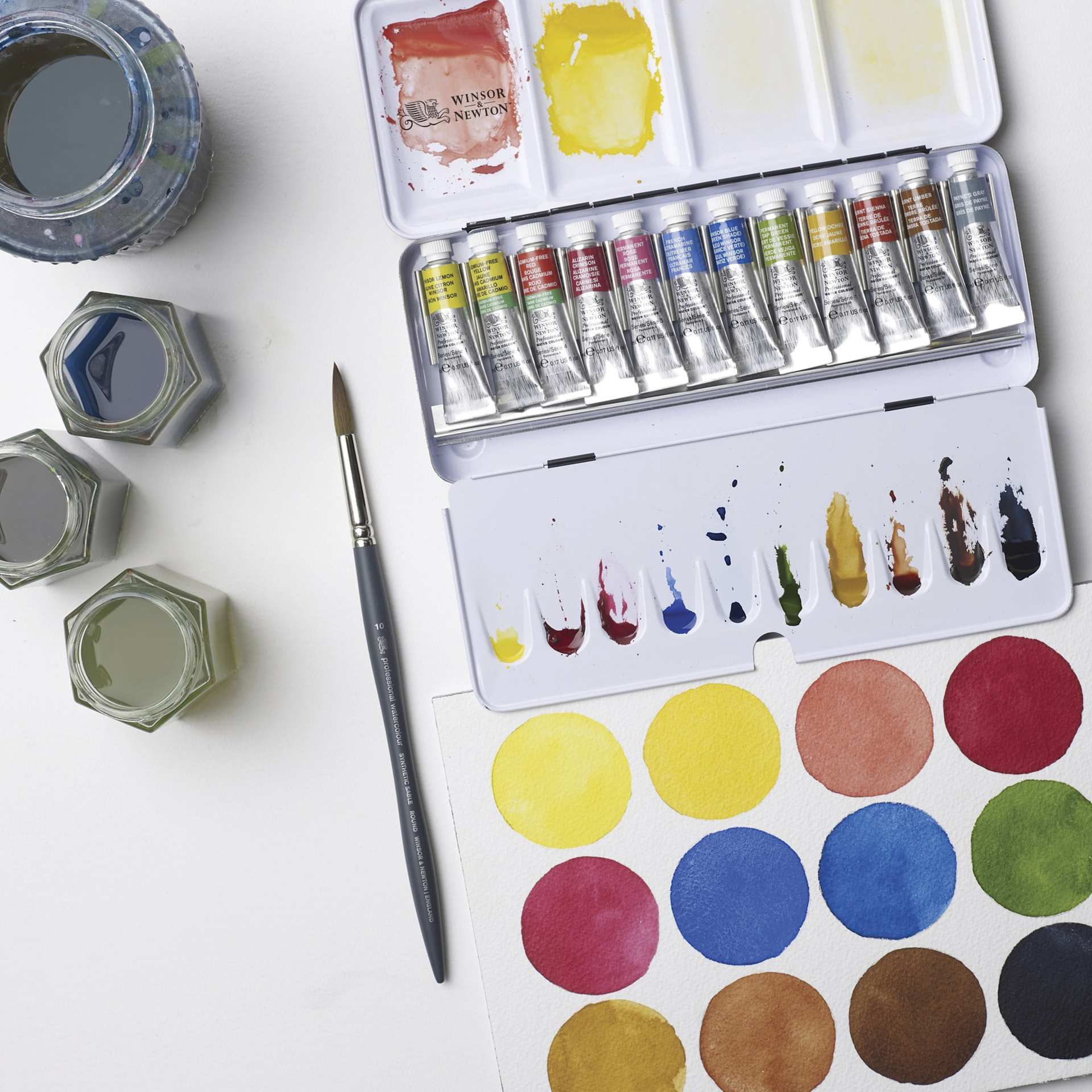 Winsor & Newton Professional Watercolor - Set of 12, Travel Tin, Assorted Colors, 5 ml, open on desk