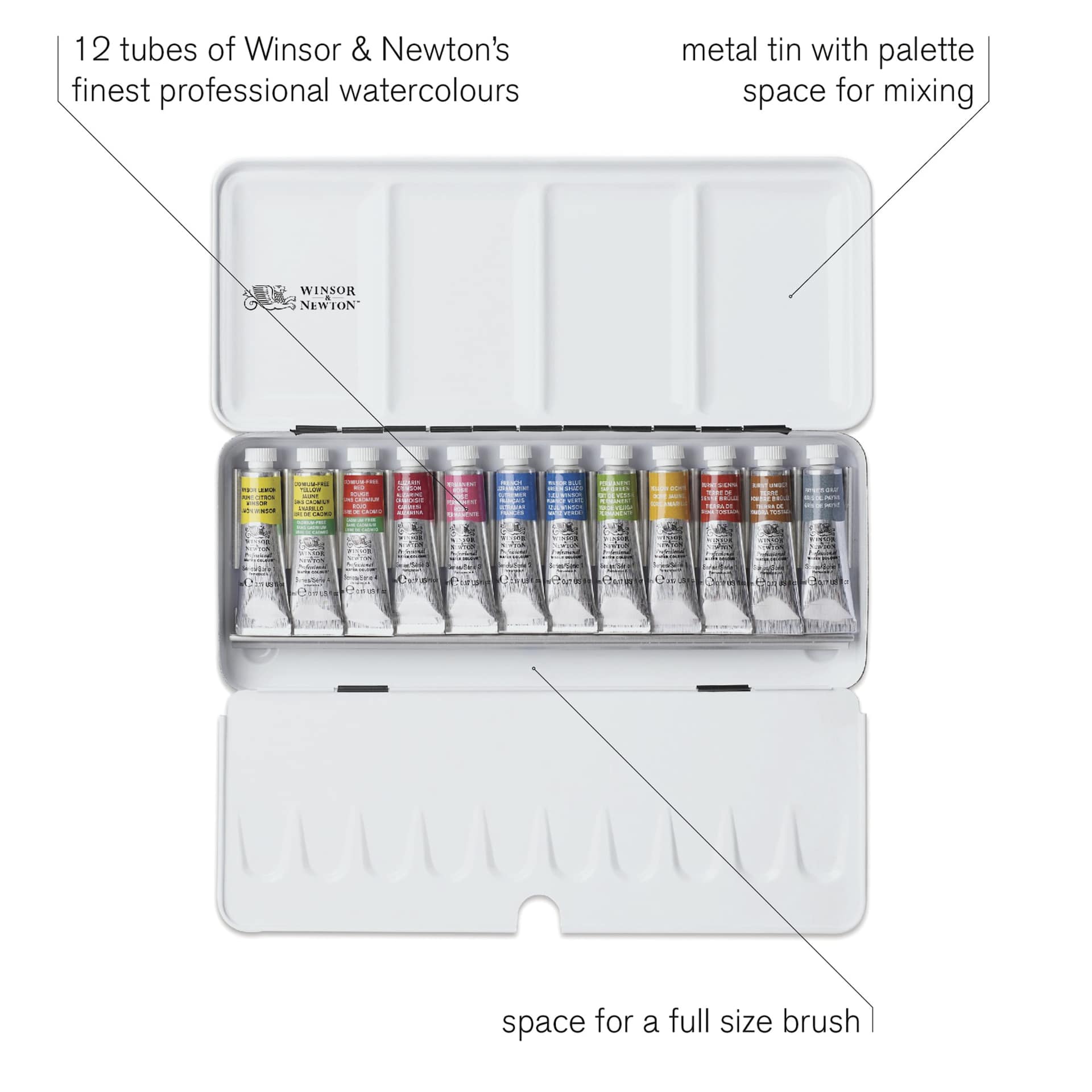 Winsor & Newton Professional Watercolor - Set of 12, Travel Tin, Assorted Colors, 5 ml, features