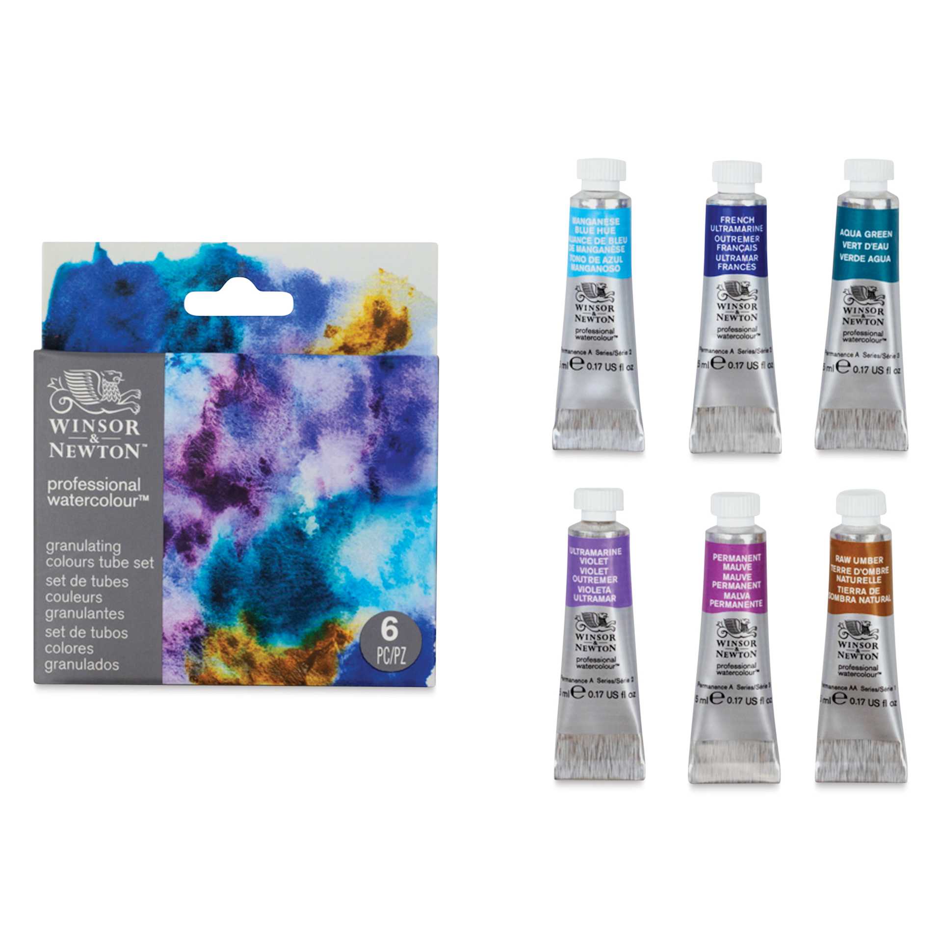 Winsor & Newton Professional Watercolor - Set of 6, Granulating, 5 ml - packaging and contents