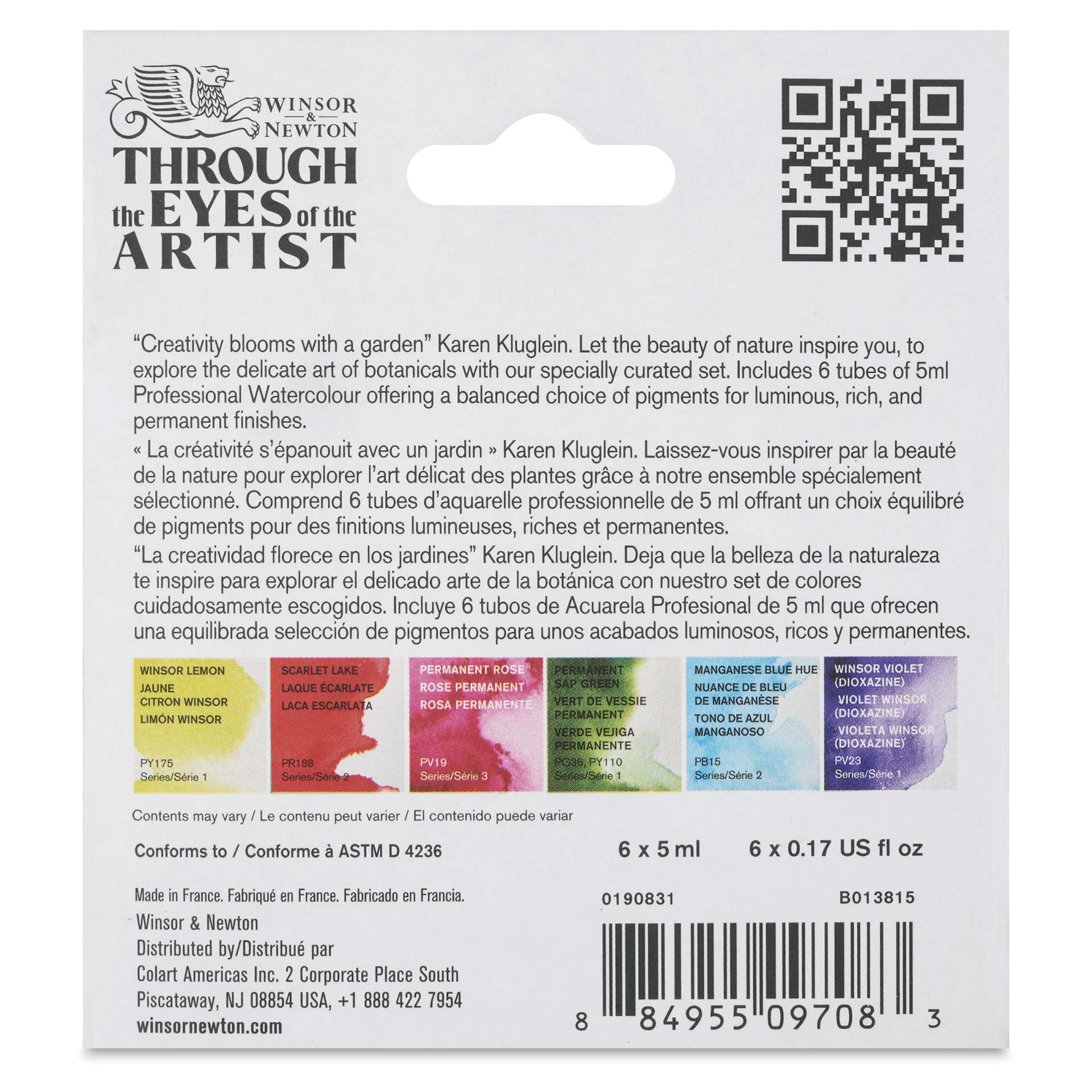 Winsor & Newton Professional Watercolors - Karen Klugein, Set of 6, 5 ml - back of packaging