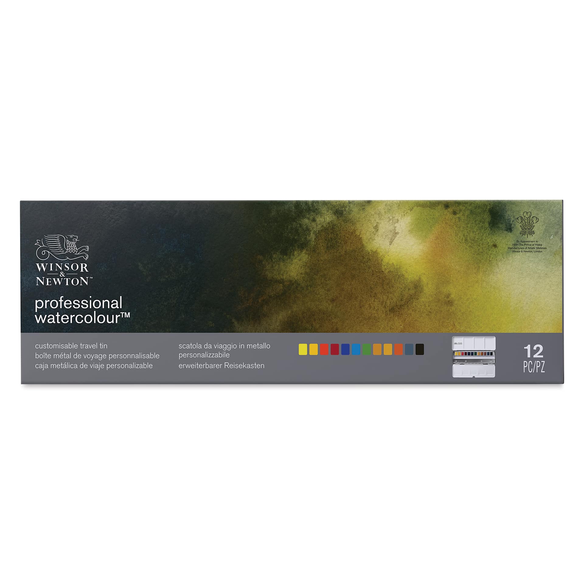 Winsor & Newton Professional Watercolor – Customizable Travel Tin, Set of 12 (Front of package)