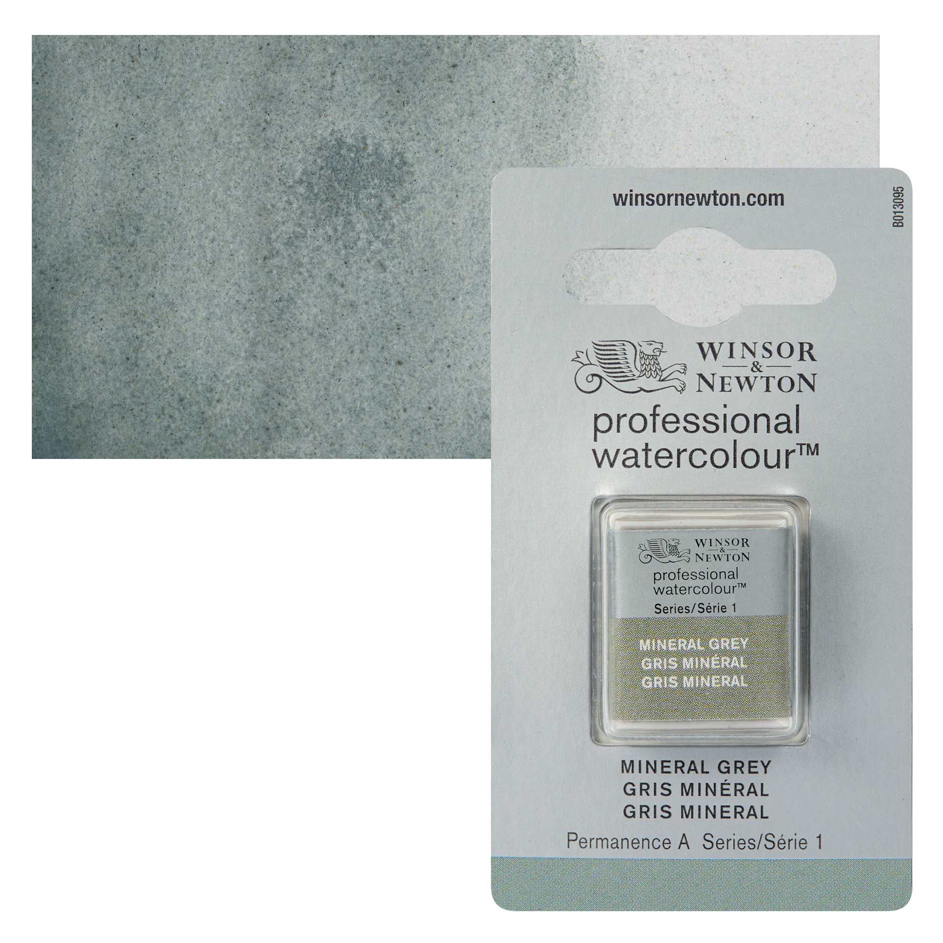 Winsor & Newton Professional Watercolor - Mineral Gray, Half Pan and swatch