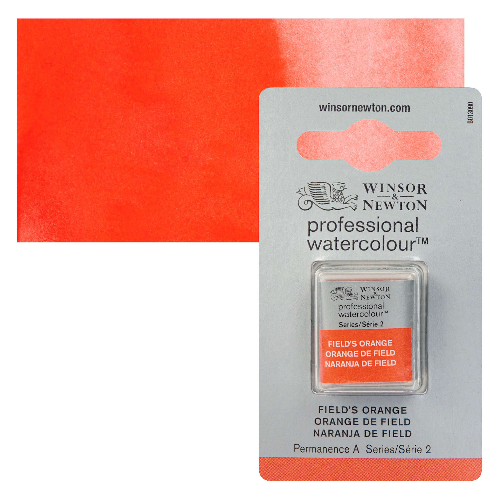 Winsor & Newton Professional Watercolor - Field's Orange, Half Pan and swatch