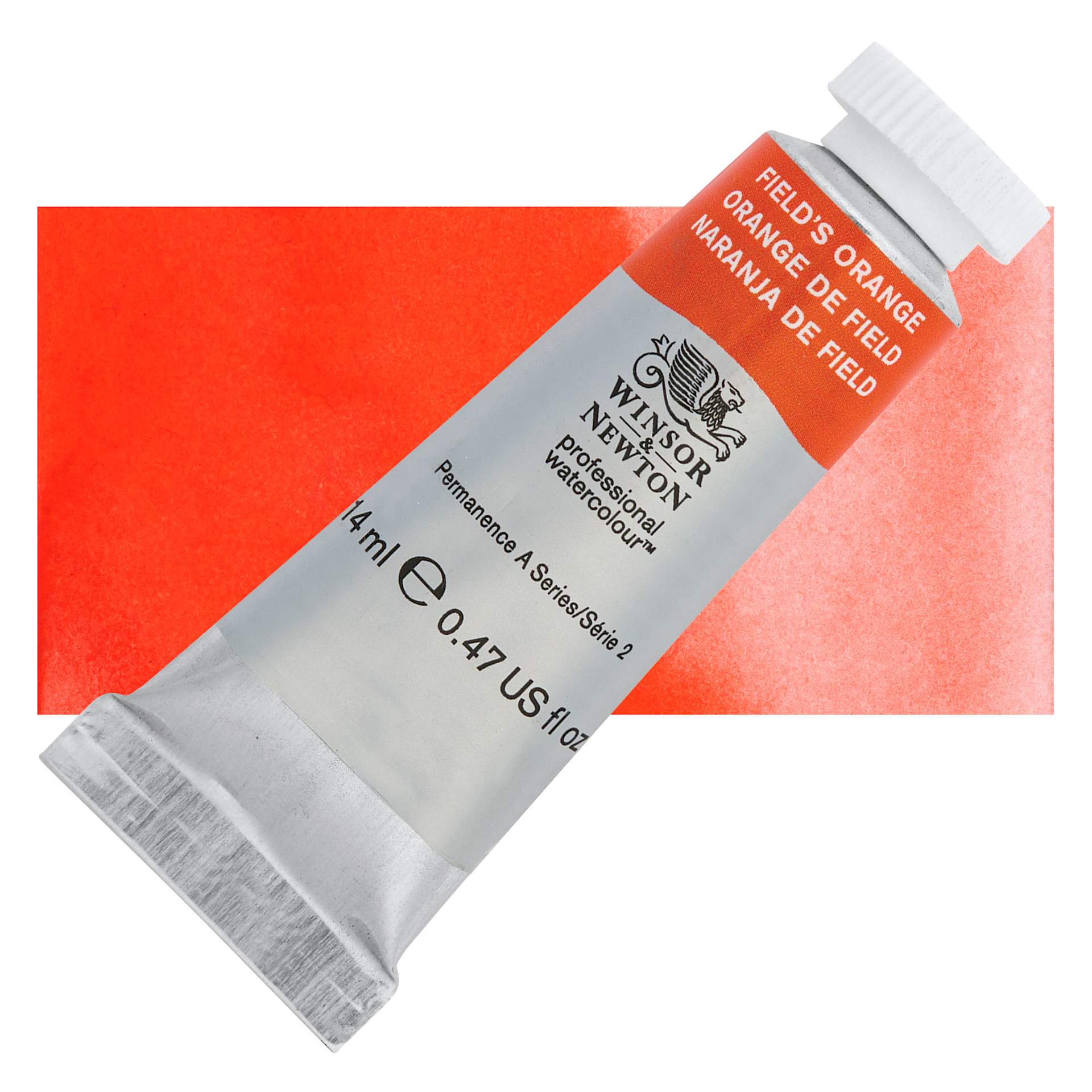 Winsor & Newton Professional Watercolor - Field's Orange, 14 ml Tube and swatch