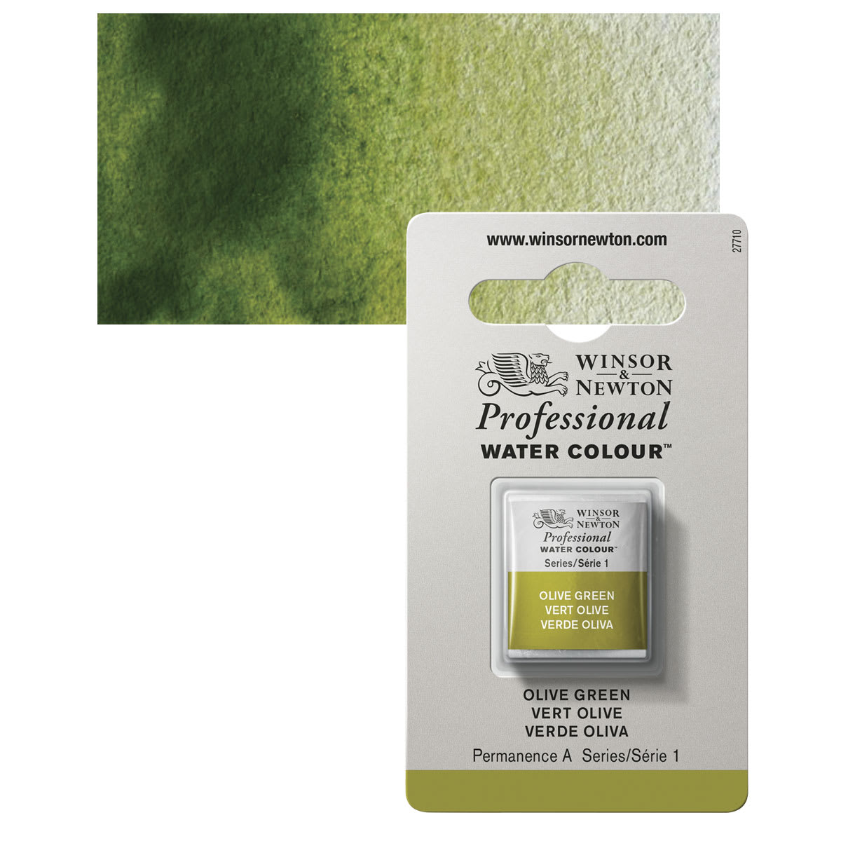 Winsor & Newton Professional Watercolor - Olive Green, Half Pan and swatch