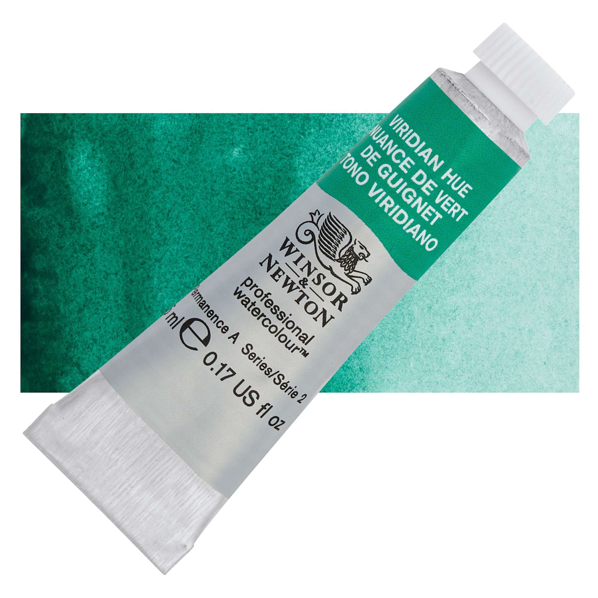 Winsor & Newton Professional Watercolor - Viridian Hue, 5 ml tube and swatch