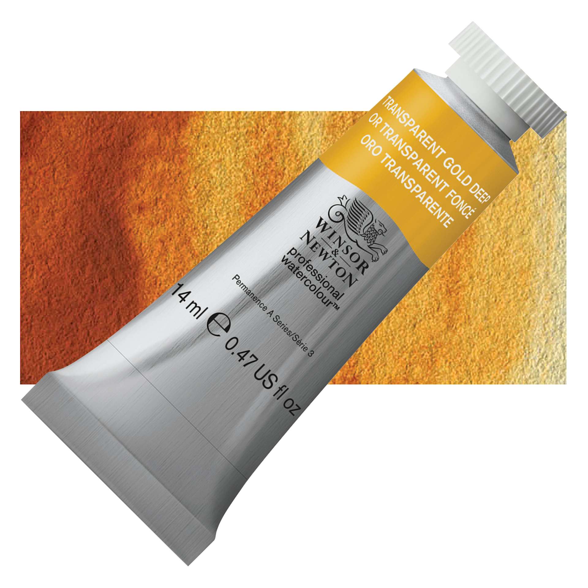 Winsor & Newton Professional Watercolor - Transparent Gold Deep, 14 ml Tube and swatch