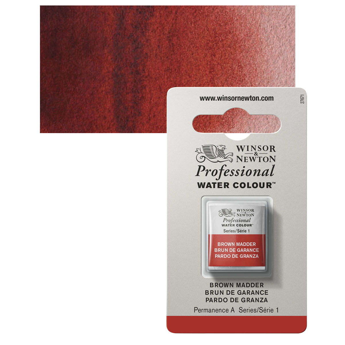 Winsor & Newton Professional Watercolor - Brown Madder, Half Pan and swatch