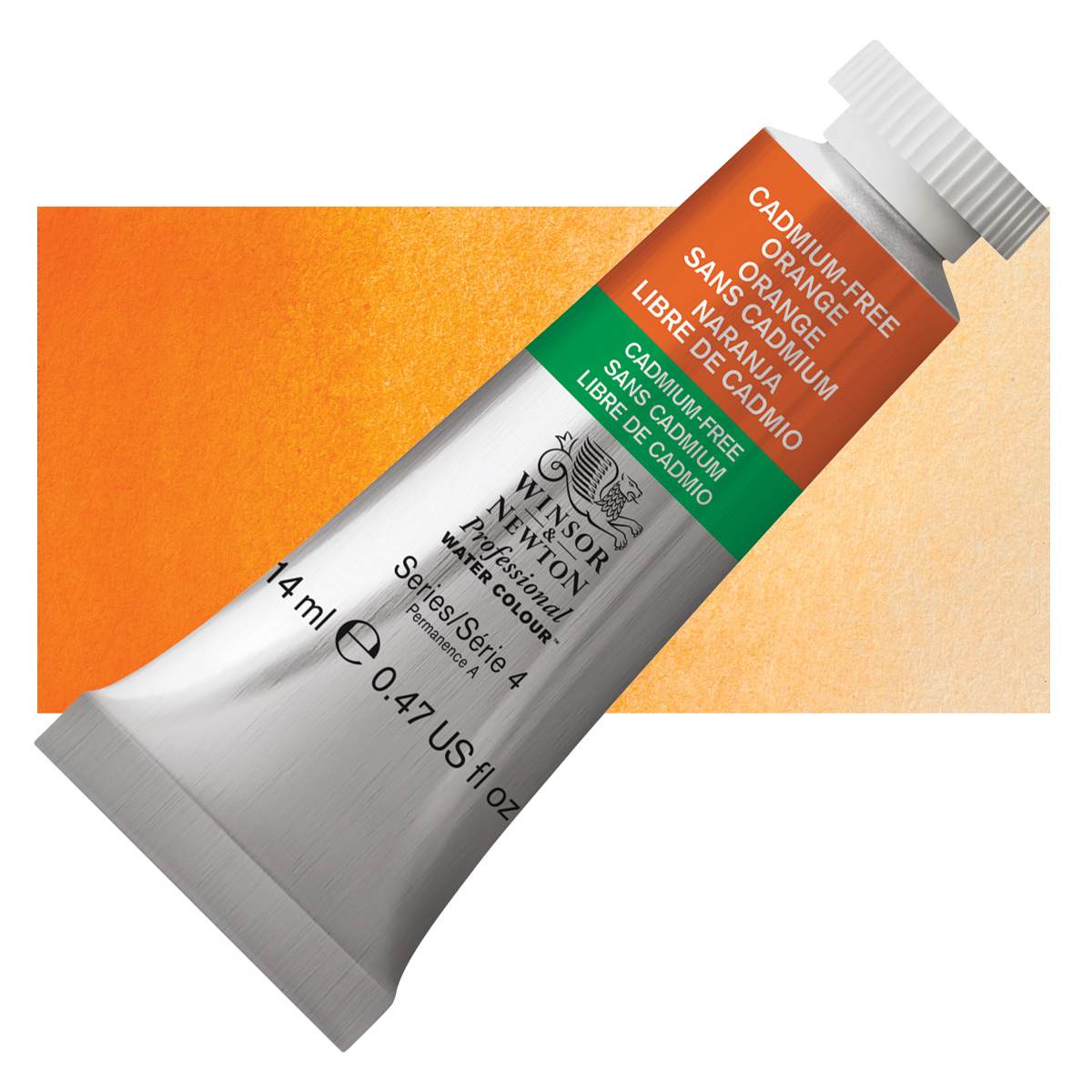 Winsor & Newton Professional Watercolor - Cadmium-Free Orange, 14 ml tube and swatch