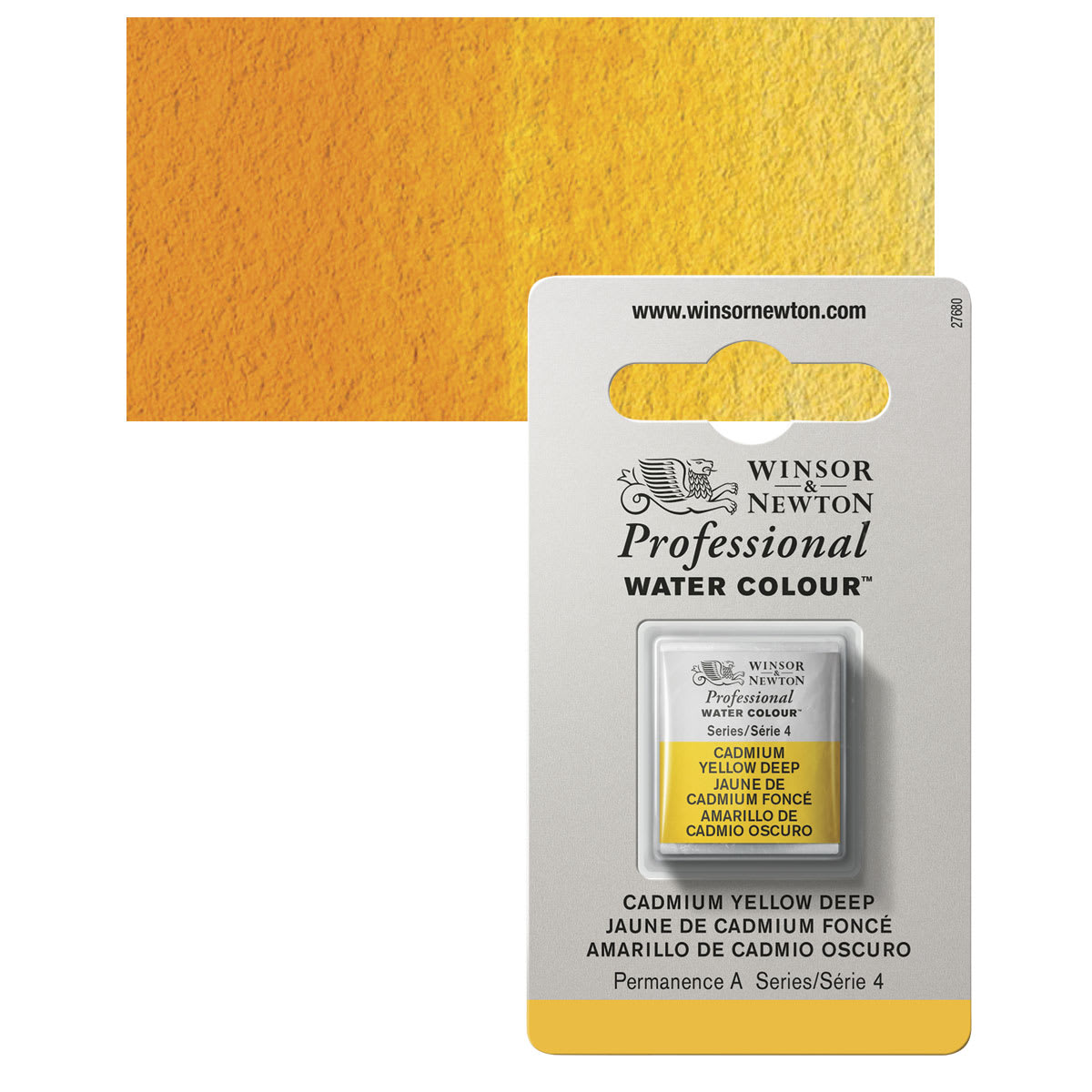 Winsor & Newton Professional Watercolor - Cadmium Yellow Deep, Half Pan and swatch