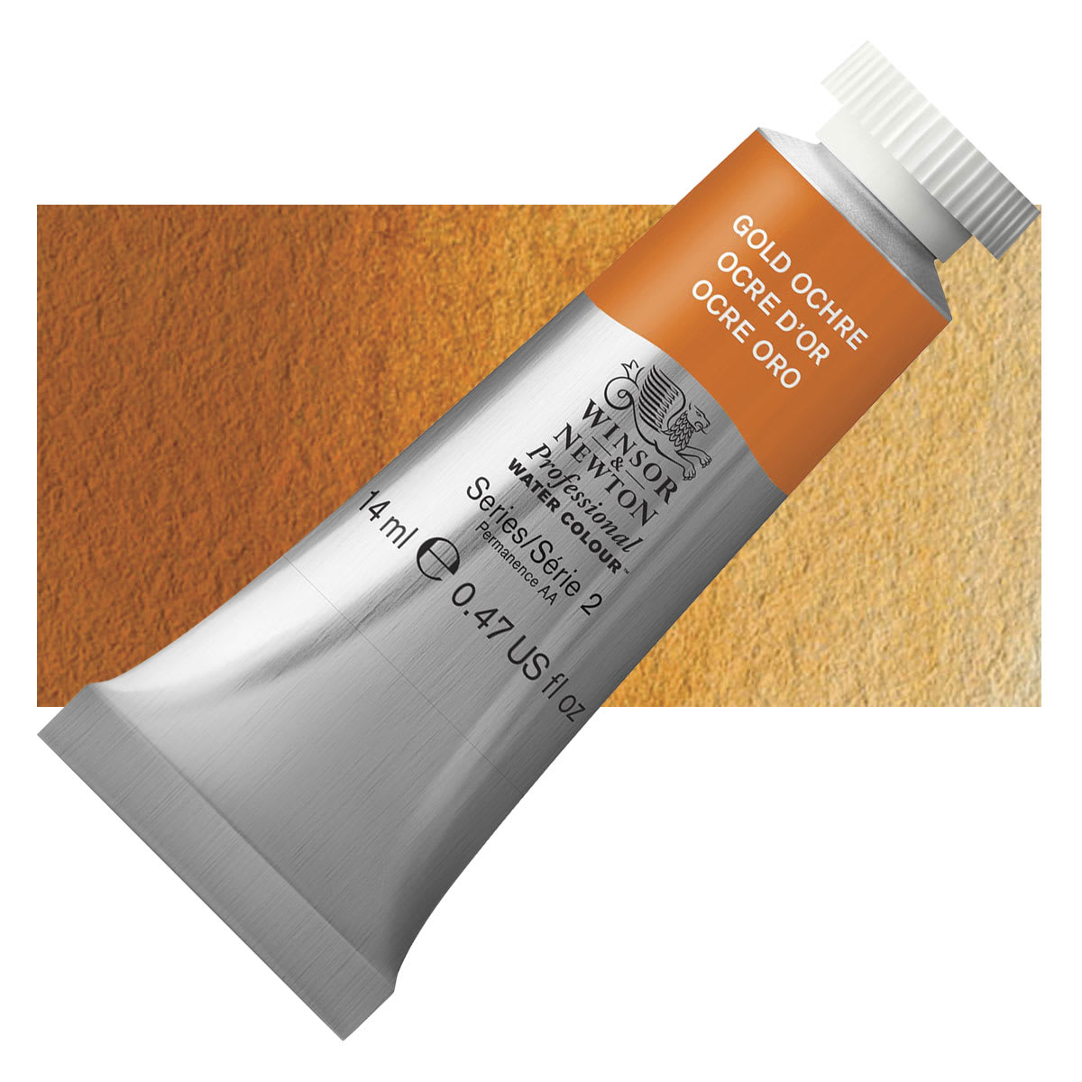 Winsor & Newton Professional Watercolor - Gold Ochre, 14 ml Tube and swatch