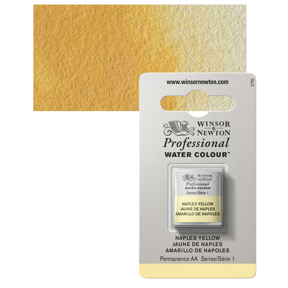 Winsor & Newton Professional Watercolor - Naples Yellow, Half Pan and swatch