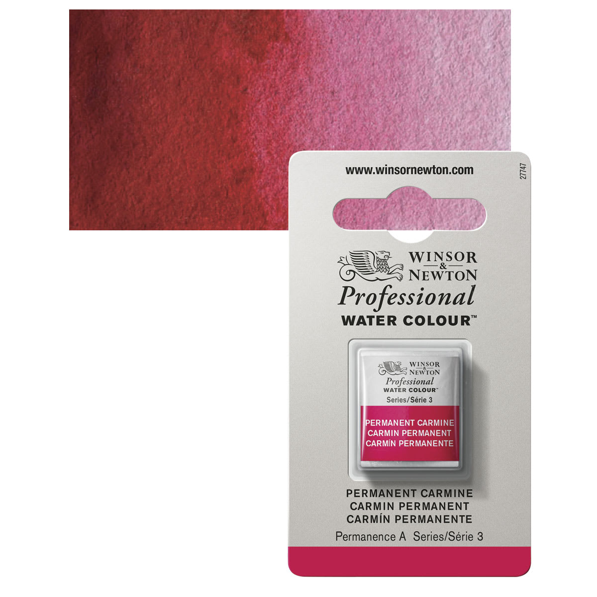 Winsor & Newton Professional Watercolor - Permanent Carmine, Half Pan and swatch