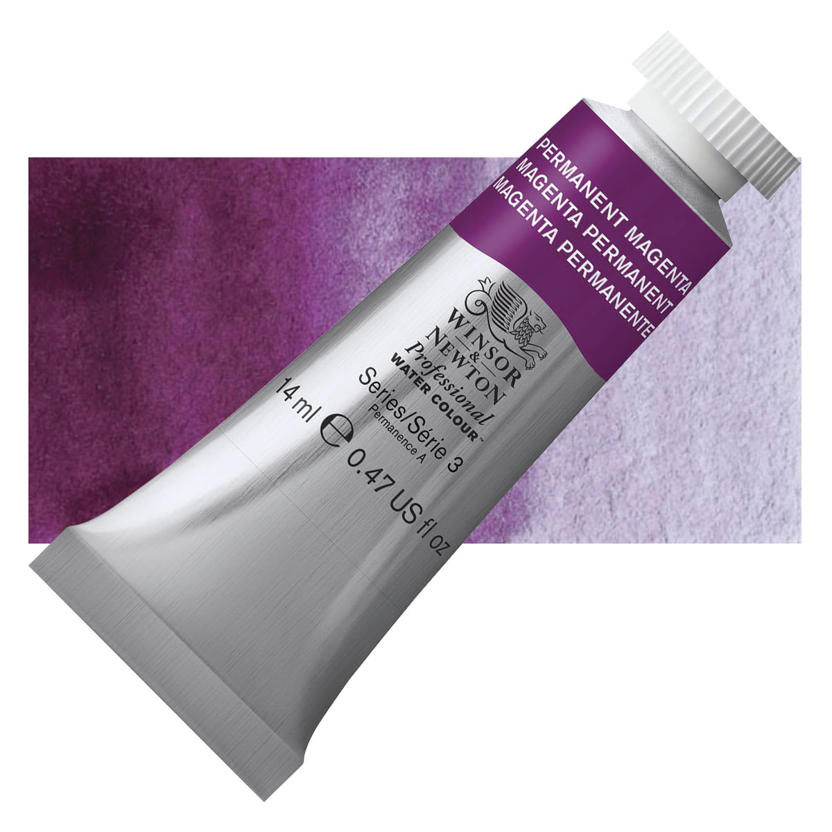 Winsor & Newton Professional Watercolor - Permanent Magenta, 14 ml tube and swatch
