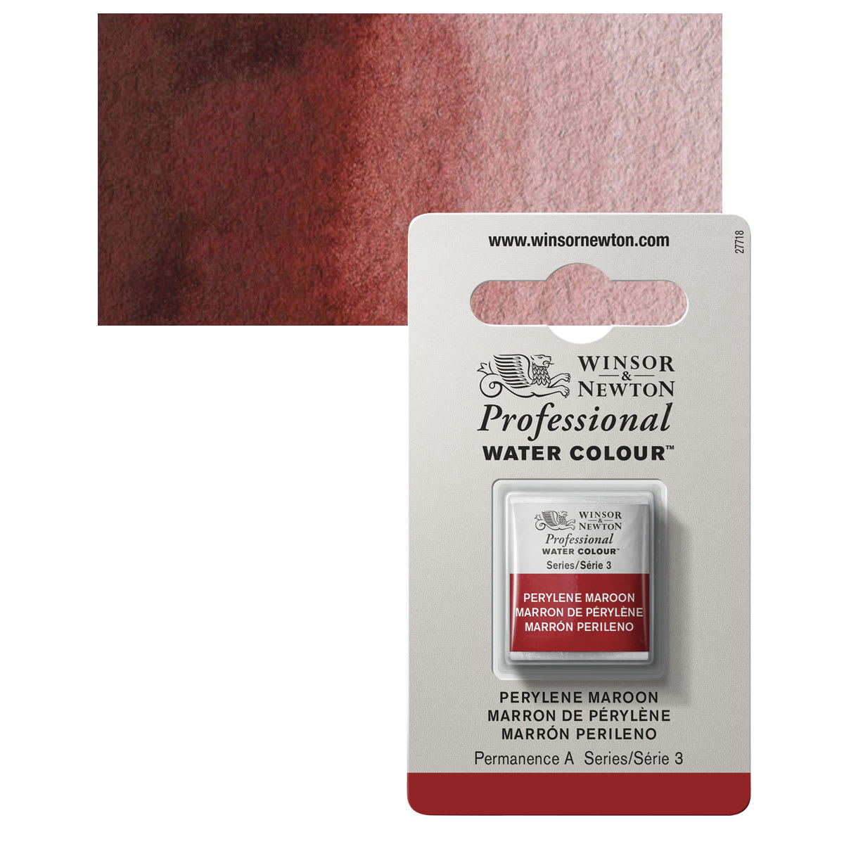 Winsor & Newton Professional Watercolor - Perylene Maroon, Half Pan and swatch