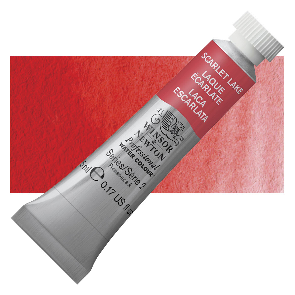 Winsor & Newton Professional Watercolor - Scarlet Lake, 5 ml Tube and swatch