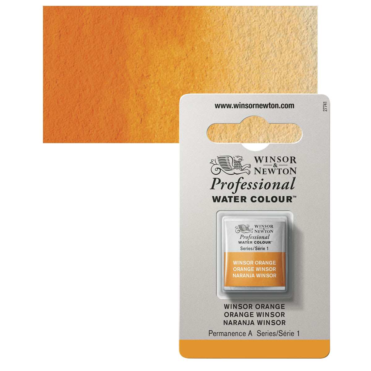 Winsor & Newton Professional Watercolor - Winsor Orange, Half Pan and swatch