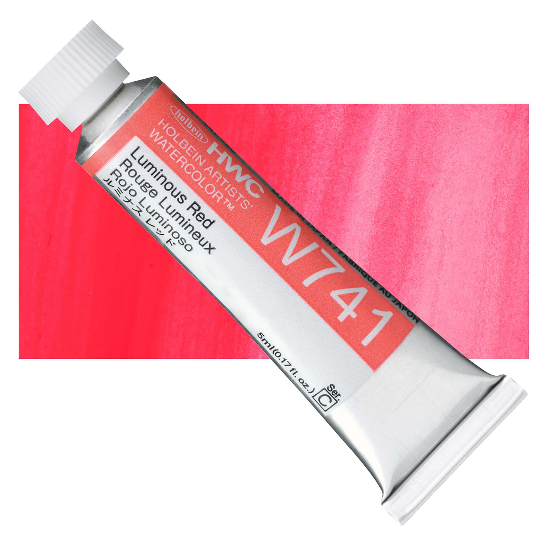 Holbein Artists' Watercolor - Luminous Red, 5 ml Tube and swatch