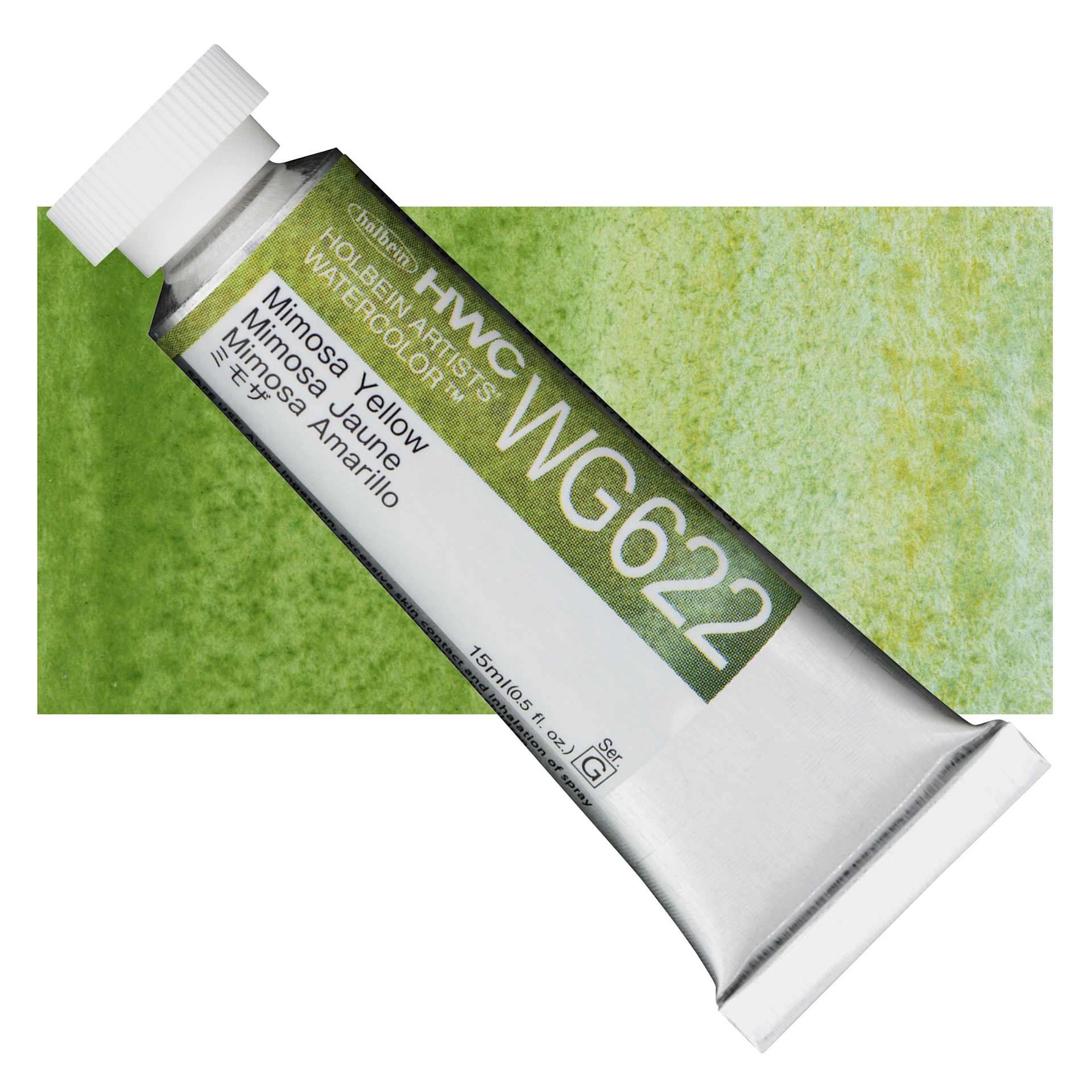 Holbein Artists' Watercolor - Mimosa Yellow, 15 ml tube and swatch