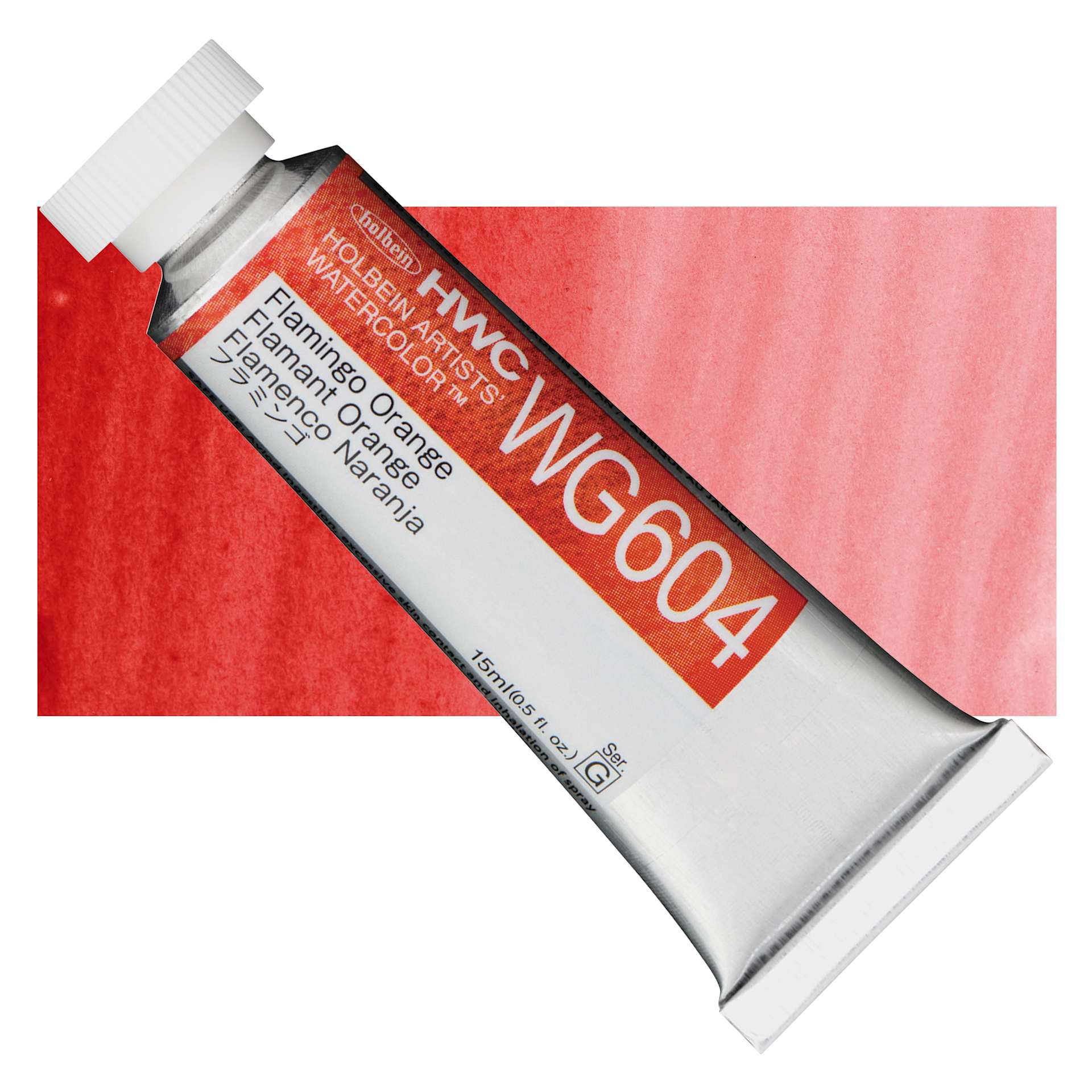 Holbein Artists' Watercolor - Flamingo Orange, 15 ml tube and swatch