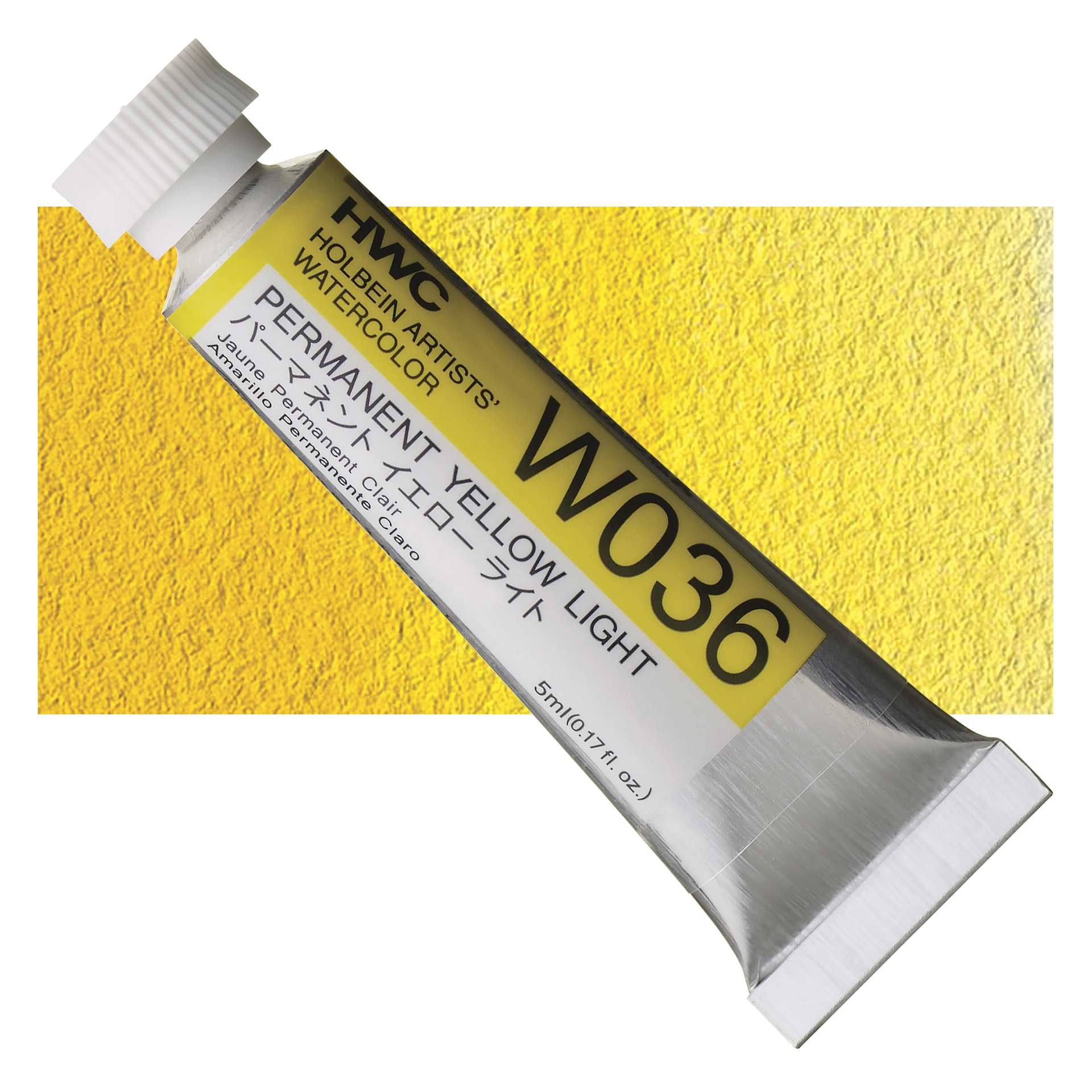 Holbein Artists' Watercolor - Permanent Yellow Light, 5 ml tube and swatch