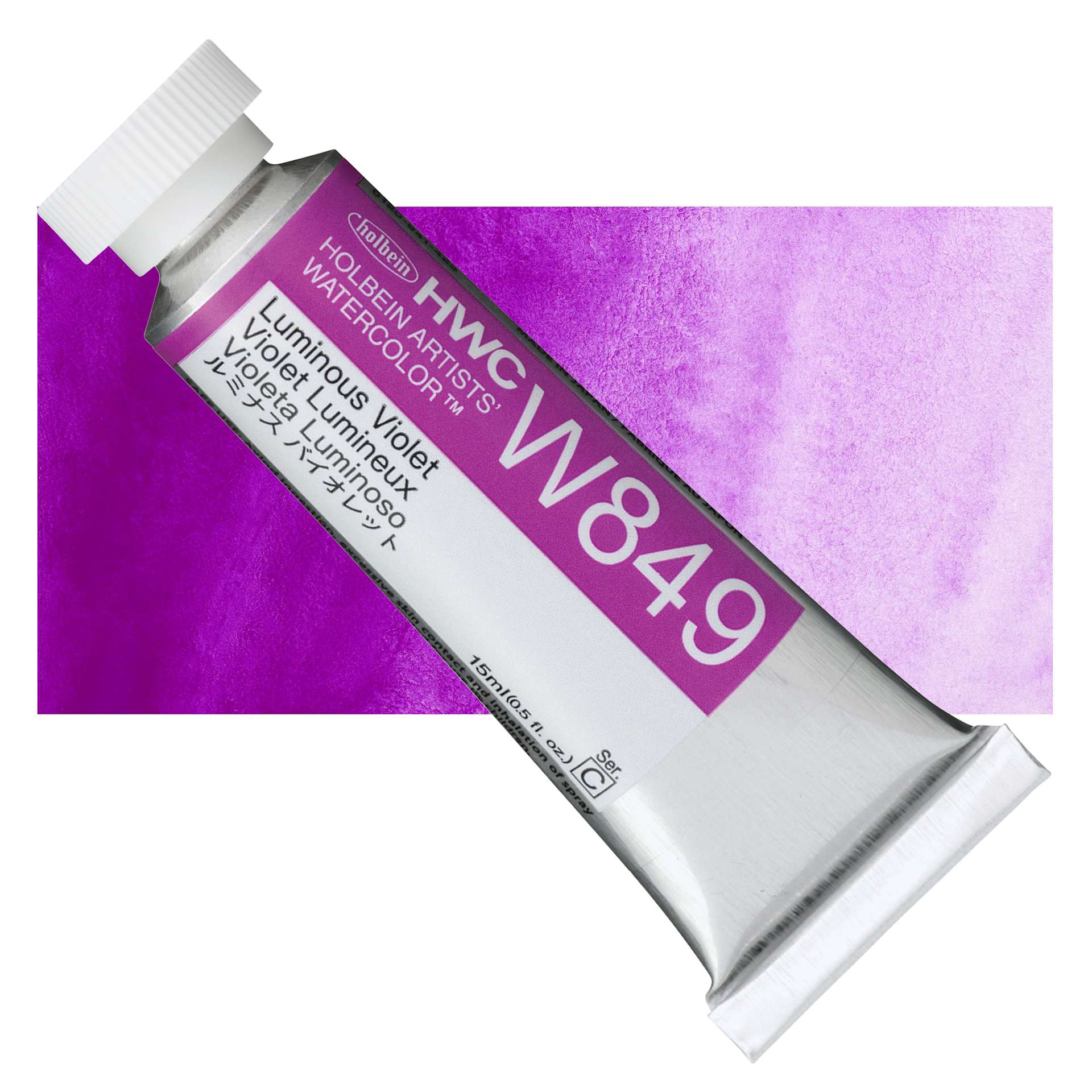Holbein Artists' Watercolor - Luminous Violet, 15 ml Tube and swatch