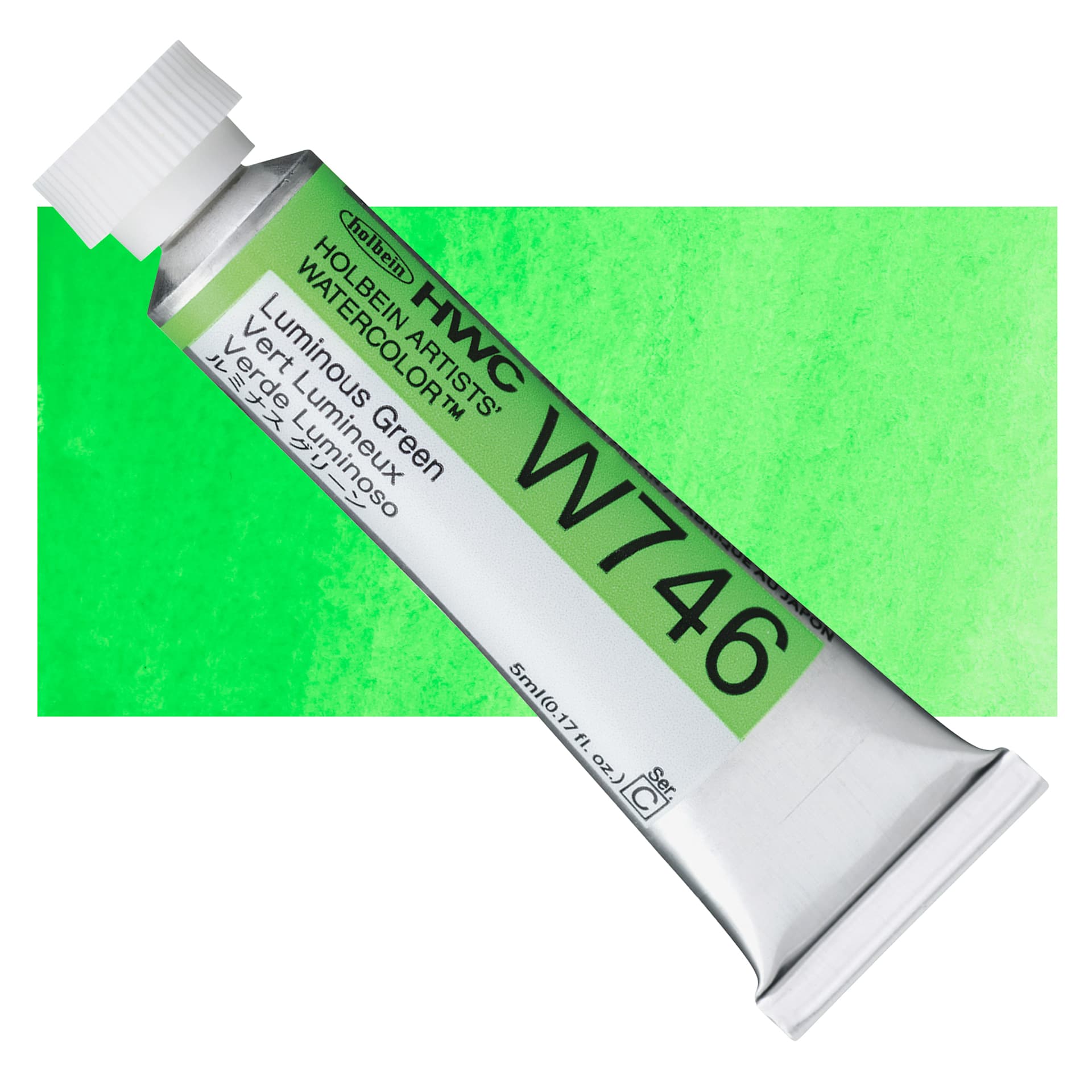 Holbein Artists' Watercolor - Luminous Green, 5 ml Tube and Swatch